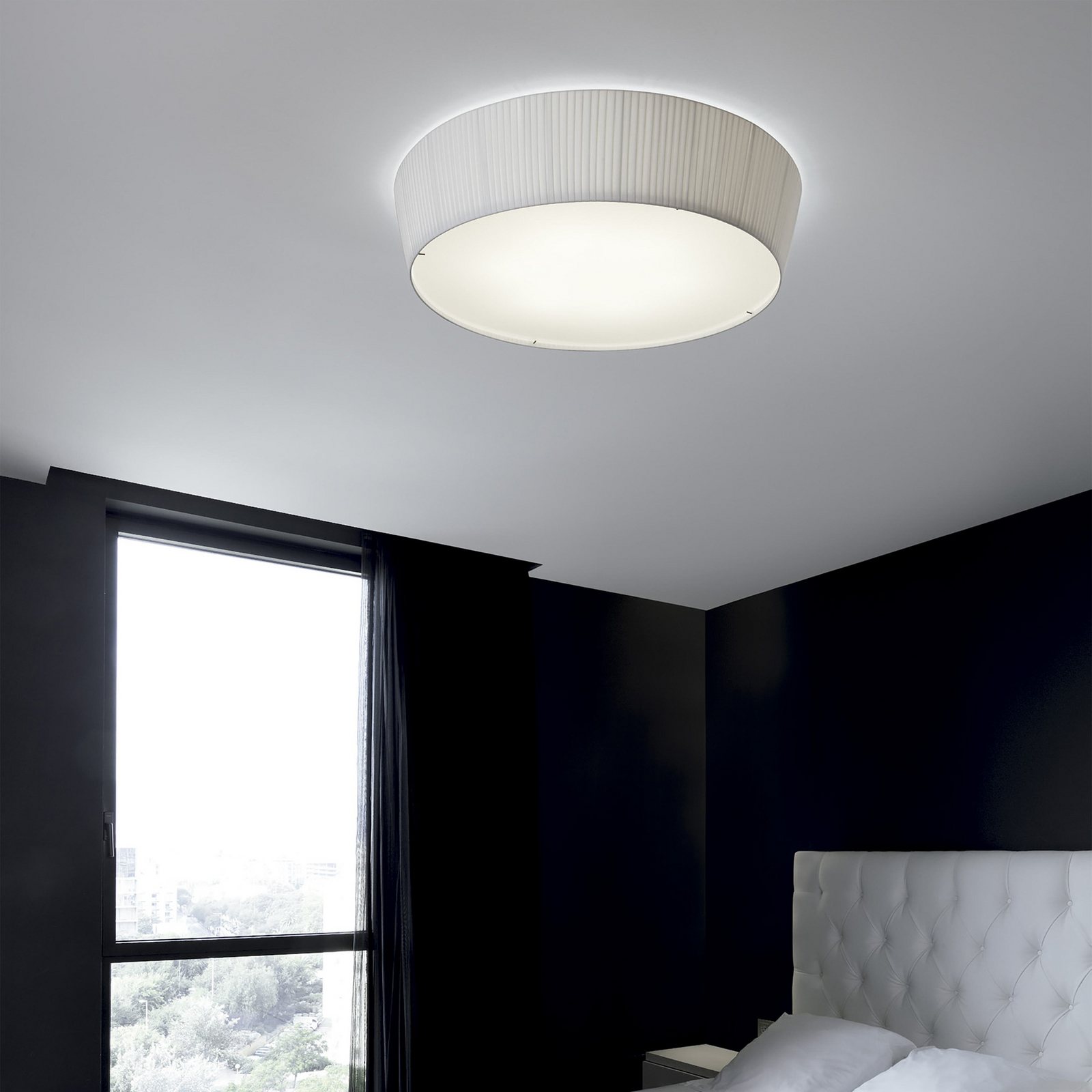 Bover LED ceiling lamp Plafonet, Ø 60 cm, white, aluminium/fabric