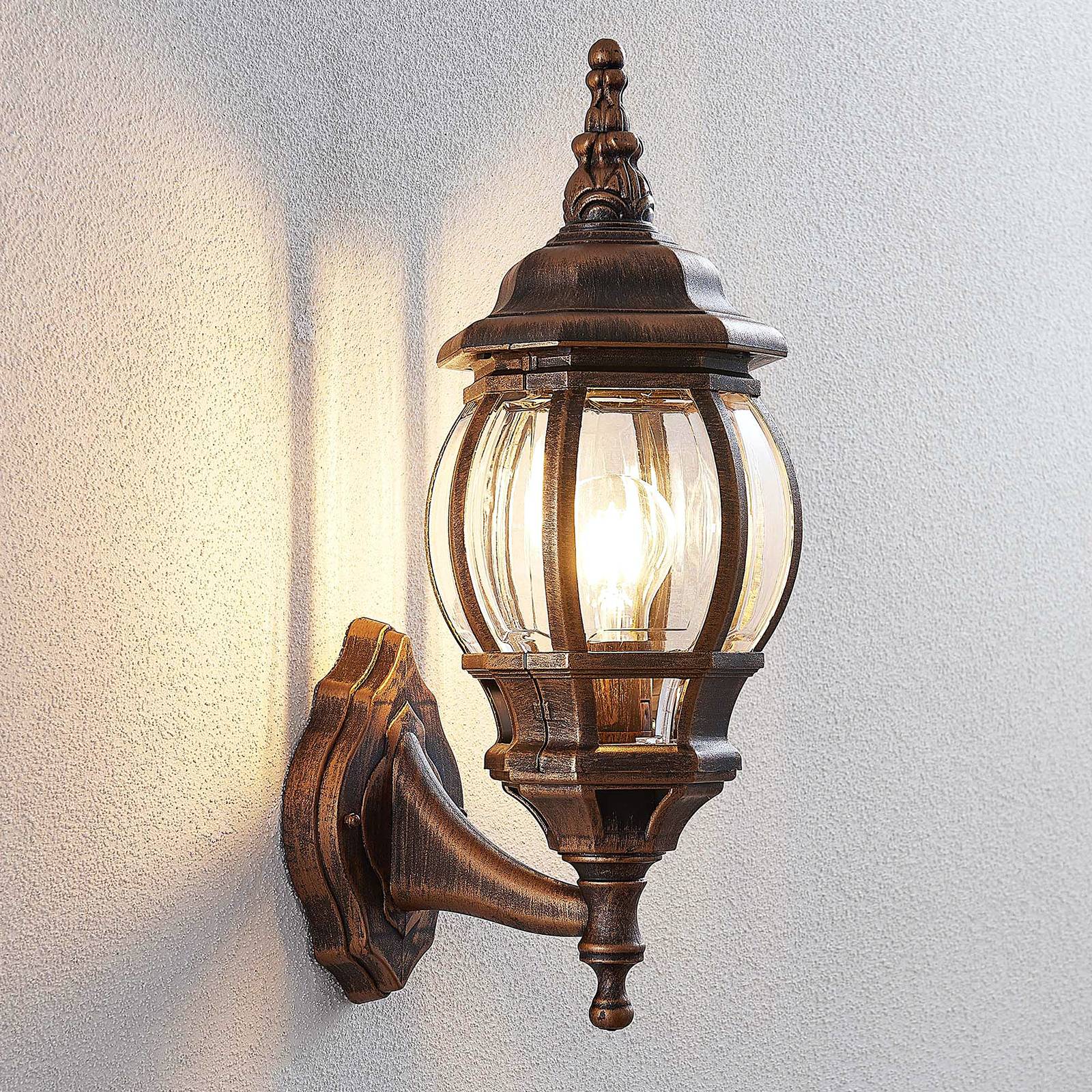 Lindby Nadesha outdoor wall light, brushed gold, plastic, E27, 60 W, W: 16.5 cm, H: 46.6 cm
