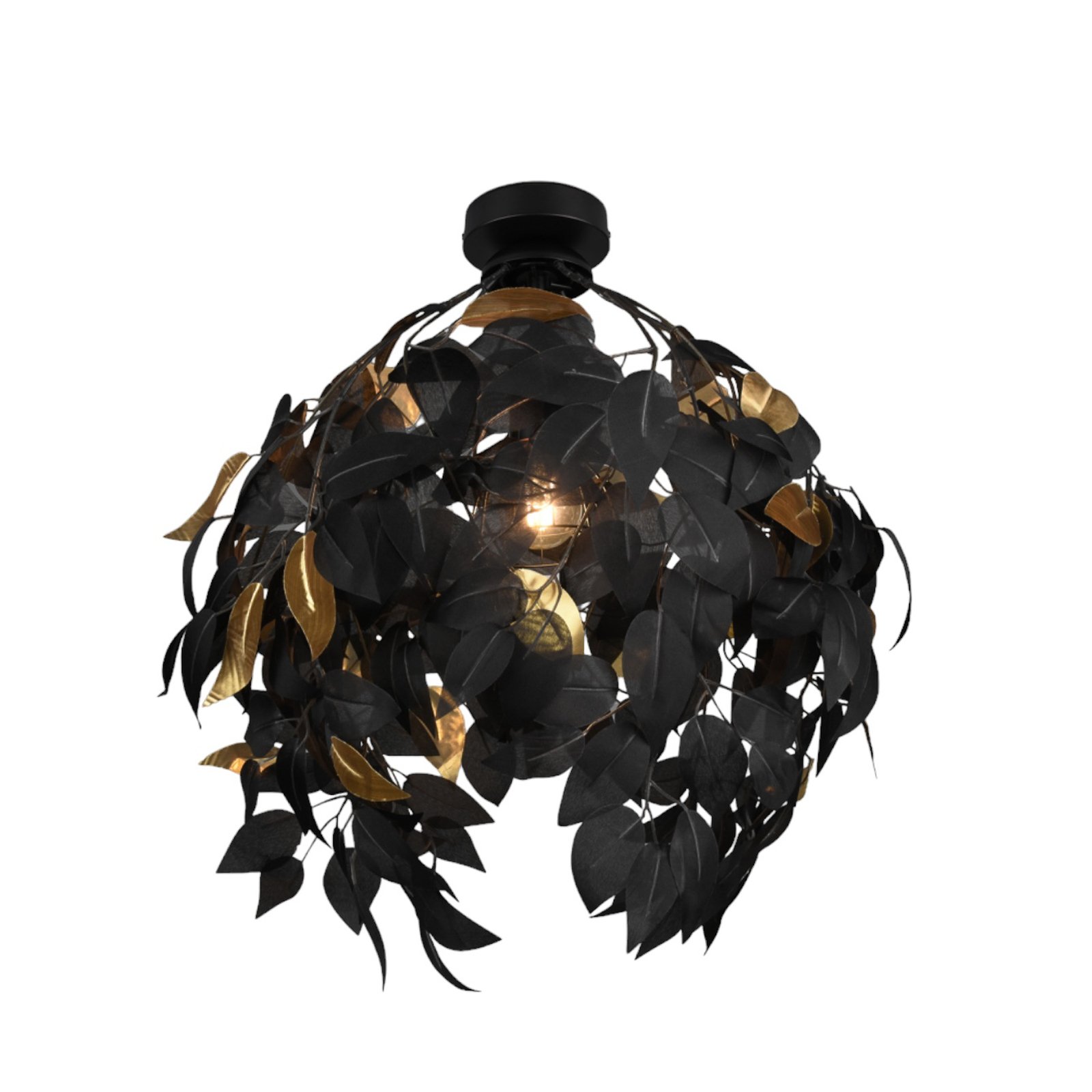 Лампа за таван Leavy, Ø 38 cm, черна/златна, пластмаса
