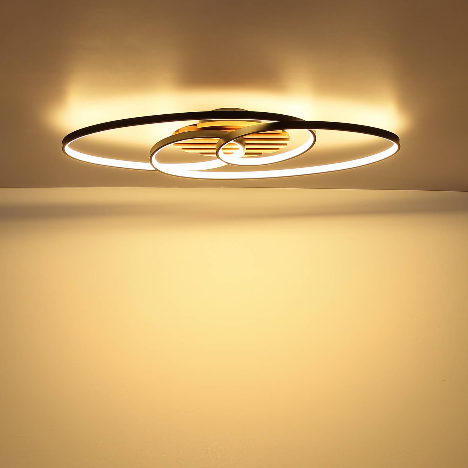  Globo Led-deckenleuchte Tisha I, Schwarz Matt/holz, Länge 85 Cm 