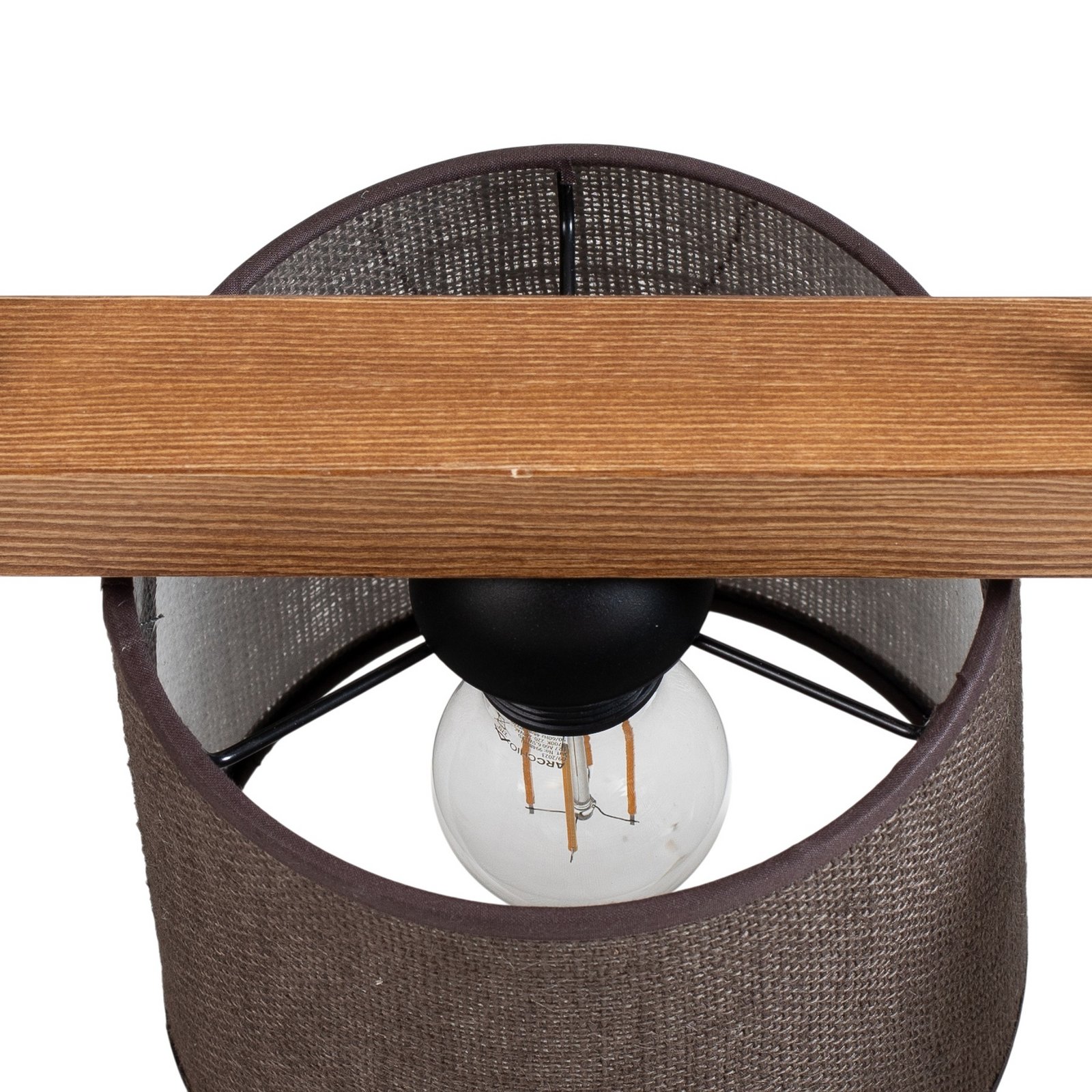 Candeeiro suspenso Forest, madeira clara/preta, juta castanha, 3 lâmpadas.