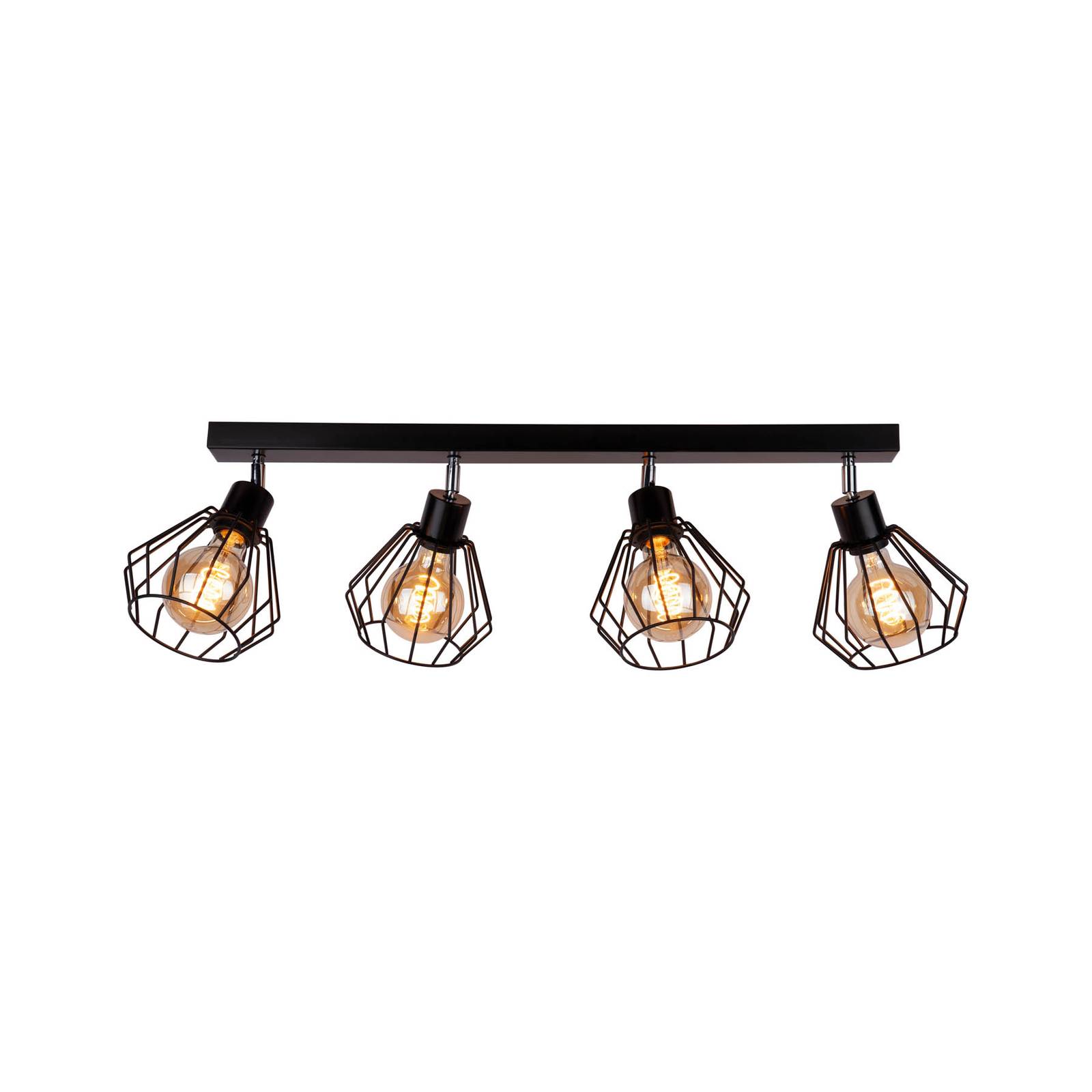 Euluna Limani ceiling spotlight, black, four-bulb, for Living / Dining Room, metal, E27, 60 W, L: 76 cm, W: 17.5 cm, H: 28 cm