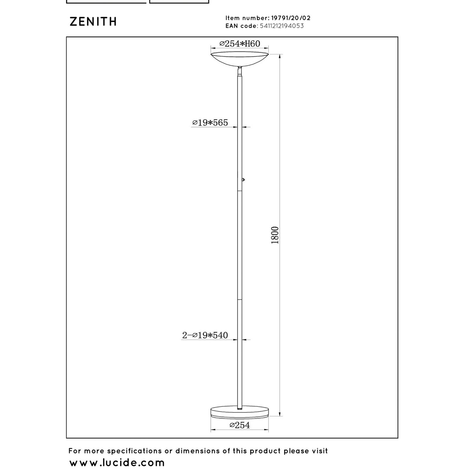 Piantana LED ZENITH, color oro, altezza 180 cm, metallo, dimmerabile Piantana LED ZENITH, color oro, altezza 180 cm, metallo, dimmerabile