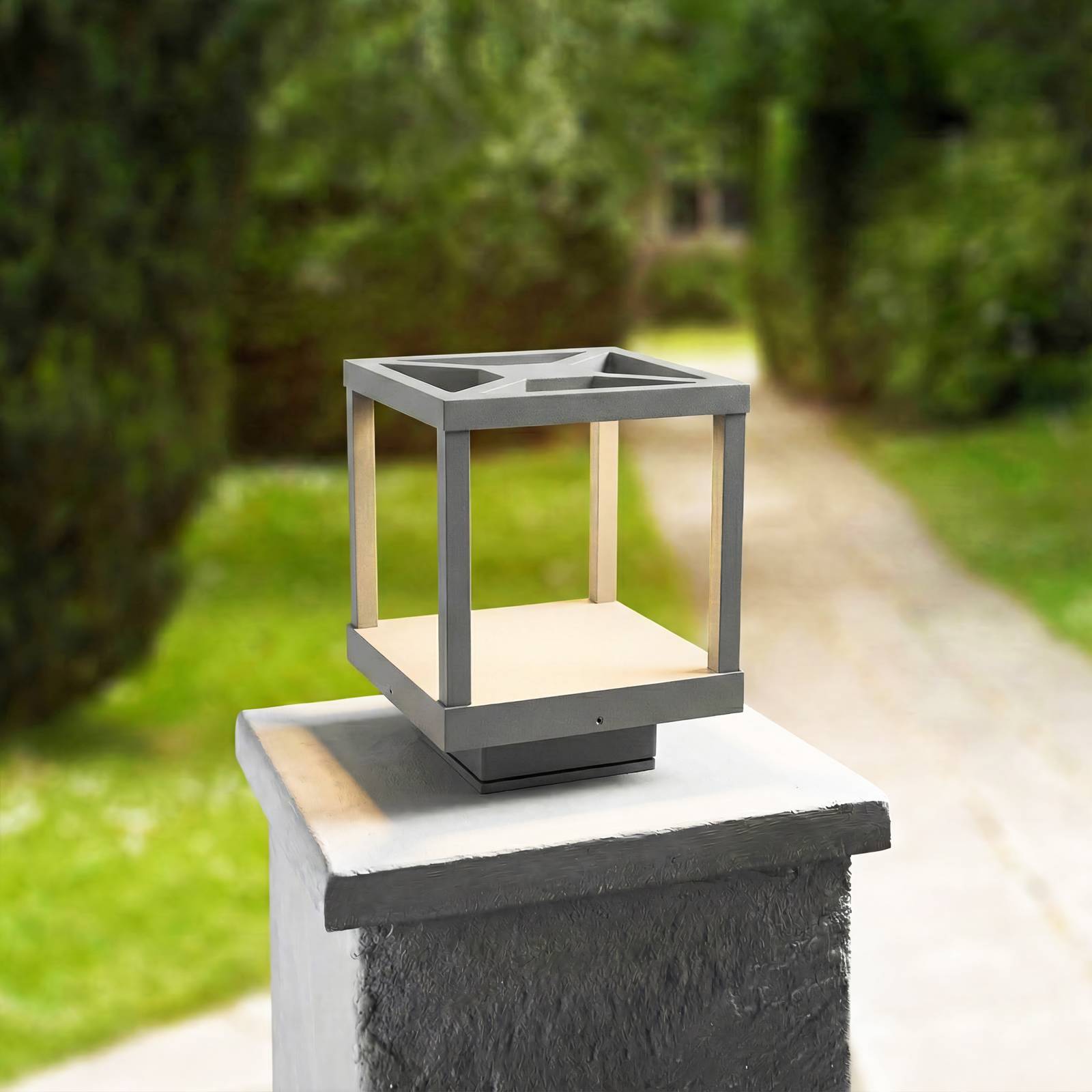 Lucande LED-Sockelleuchte Lealan, grau, Metall, 23 cm, IP54 günstig online kaufen