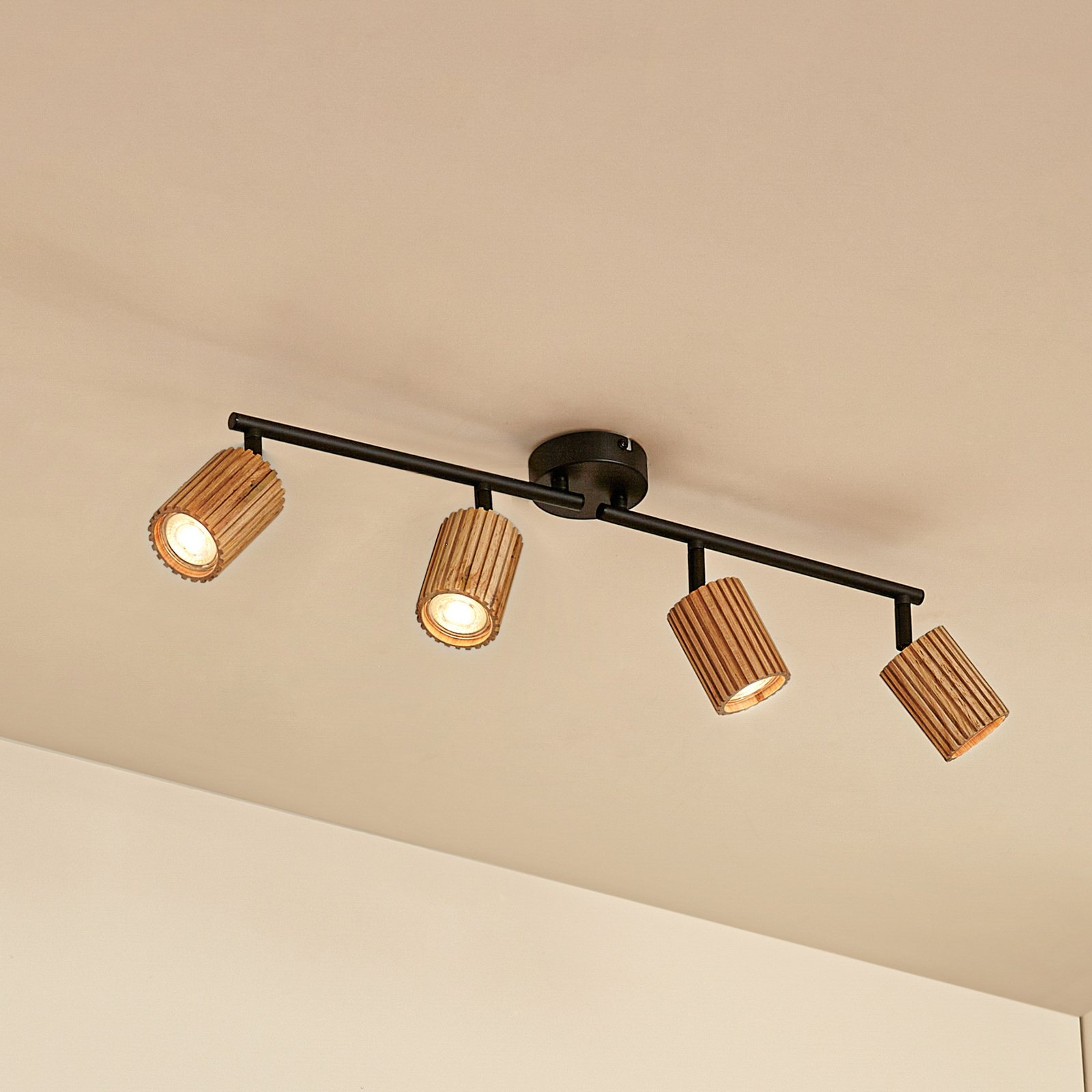 Stralino stropní bodové světlo 4 žárovky délka 60 cm dřevo - Lindby