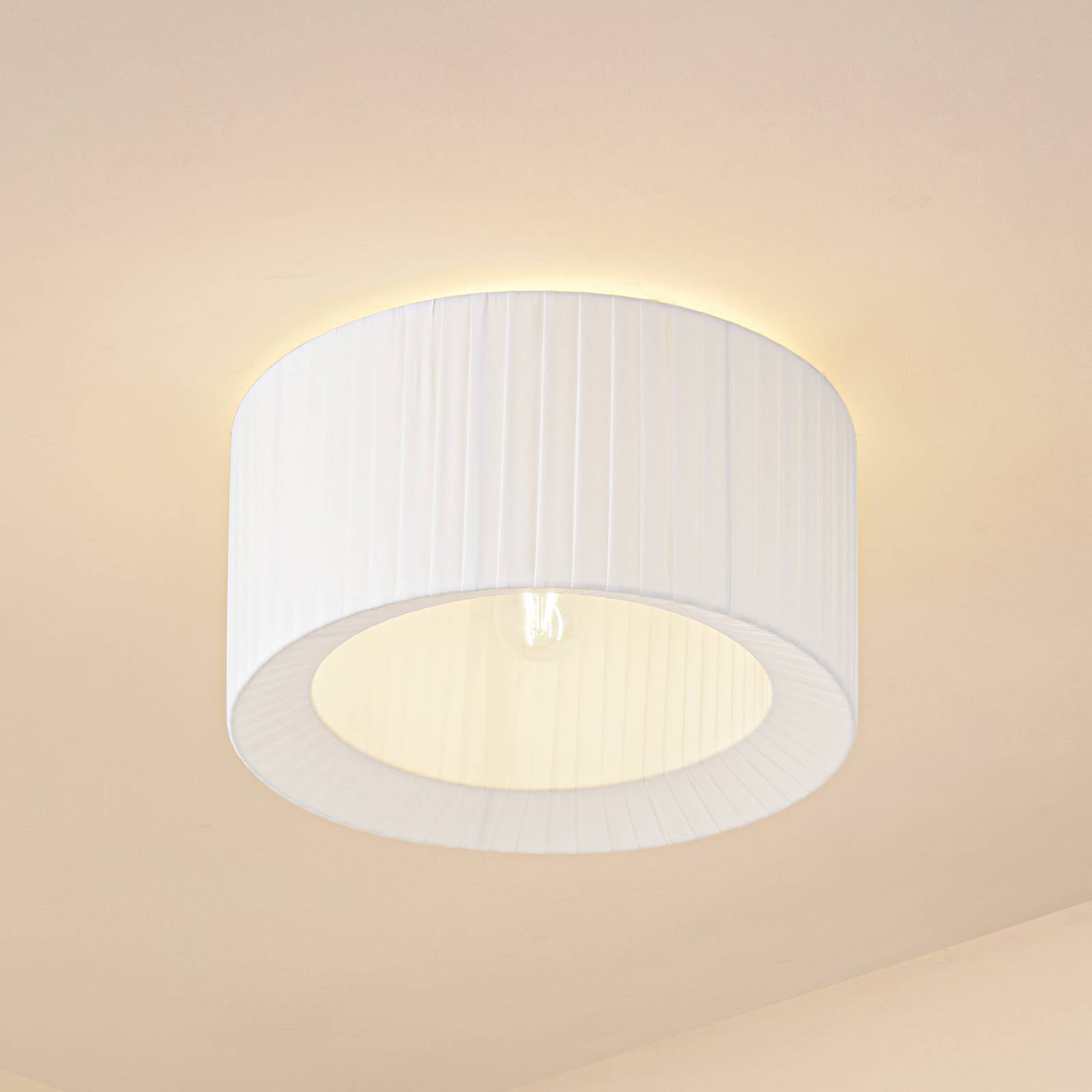 Lindby Plafonnier Virelle, blanc, textile, Ø 40 cm, E27