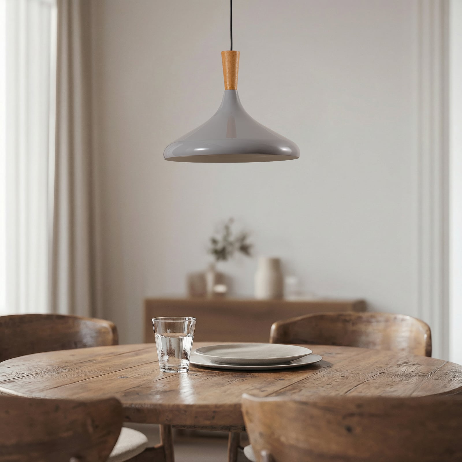 Lampă suspendată Chris, gri/alb, Ø 35 cm, metal