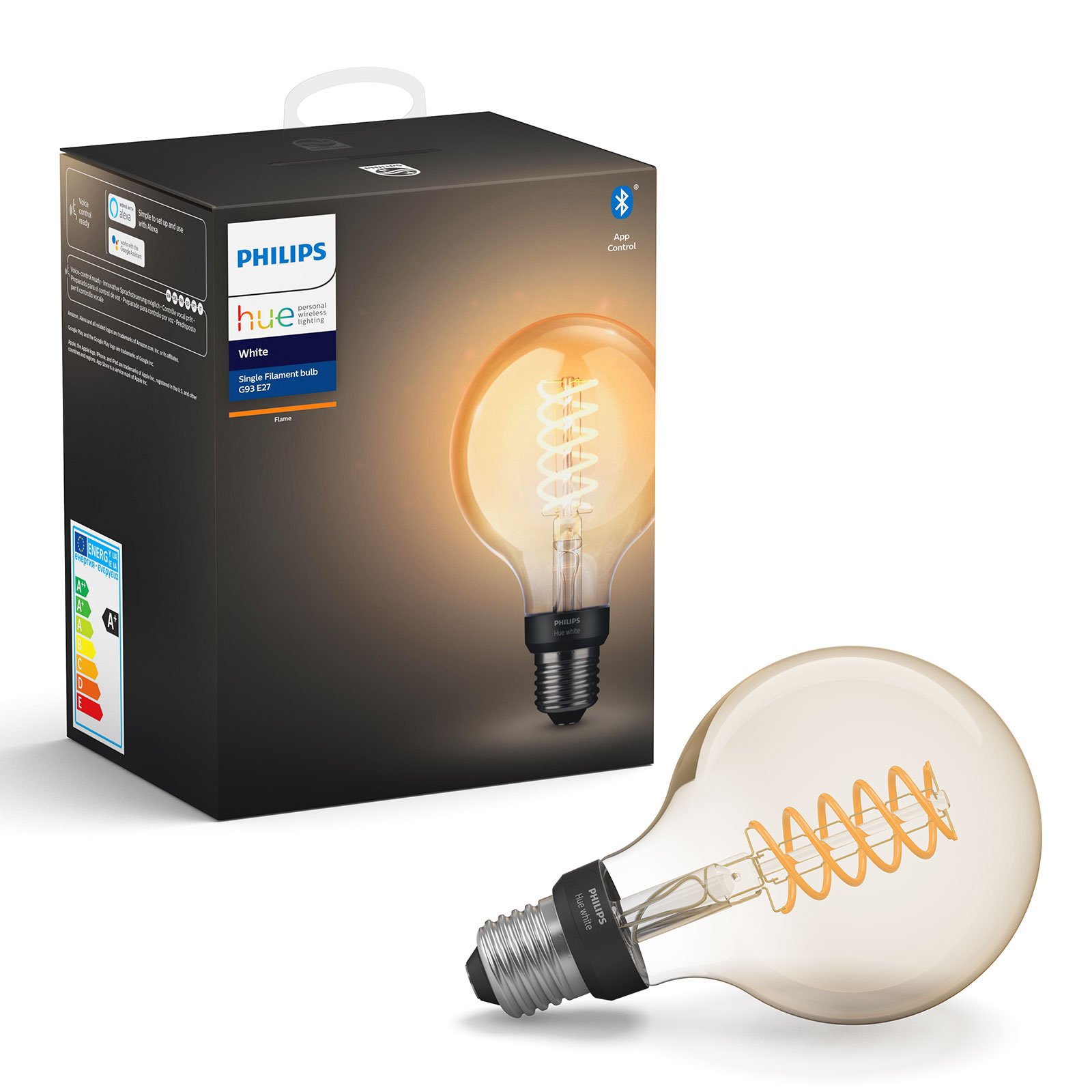 PHILIPS HUE Philips Hue White 7 W E27 filament bulb globe G95, plastic, E27, 7 W, energy efficiency: A+, L: 15 cm