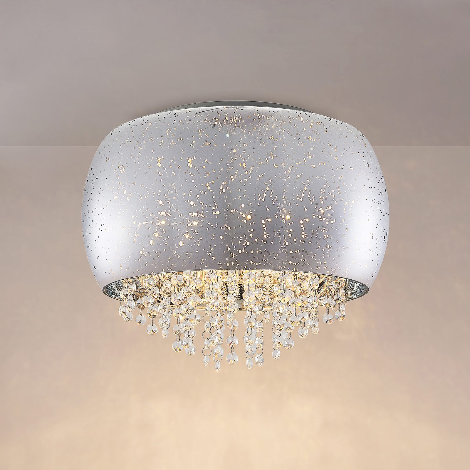 Lucande Elinara Kristall-Deckenlampe, 40 cm chrom