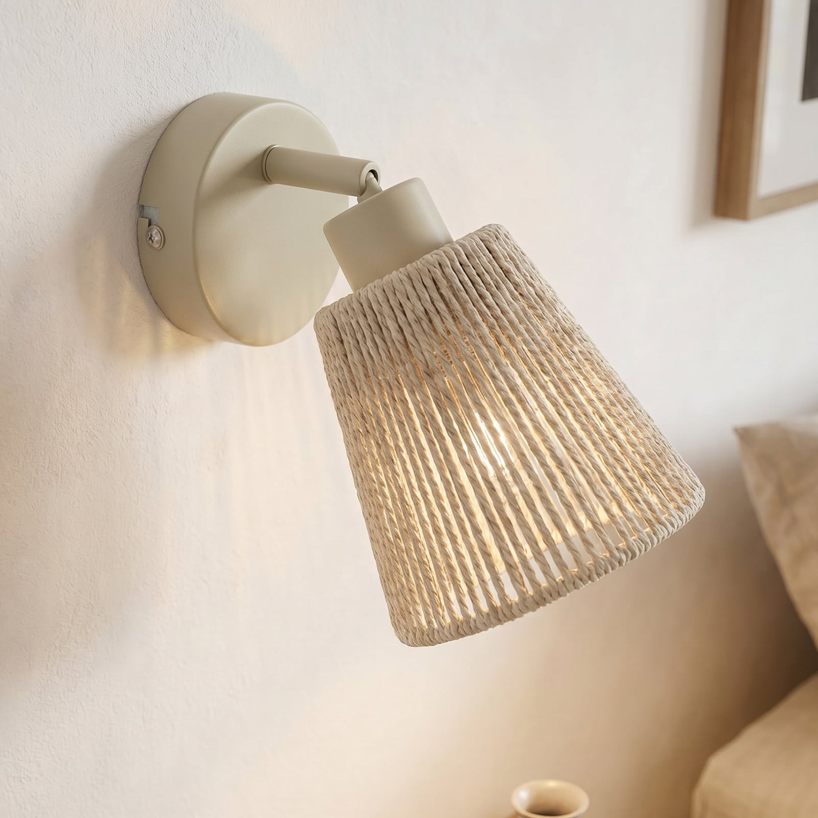 Foco de pared Lindby Anuva, color beige, de papel, 1 luz, E14