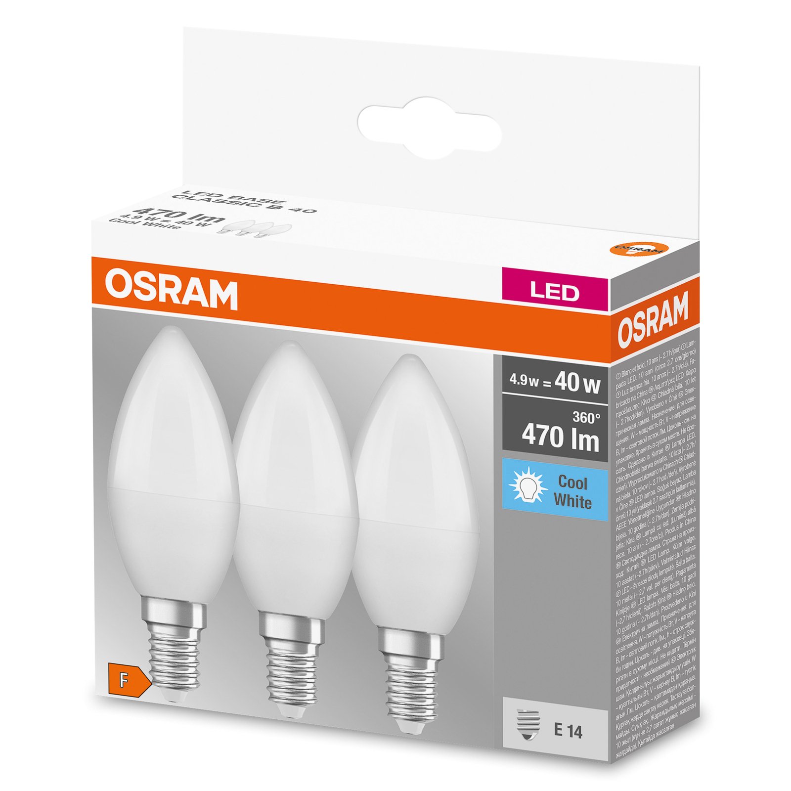 OSRAM LED kaars E14 4,9W Base CL B40 840 mat per 3