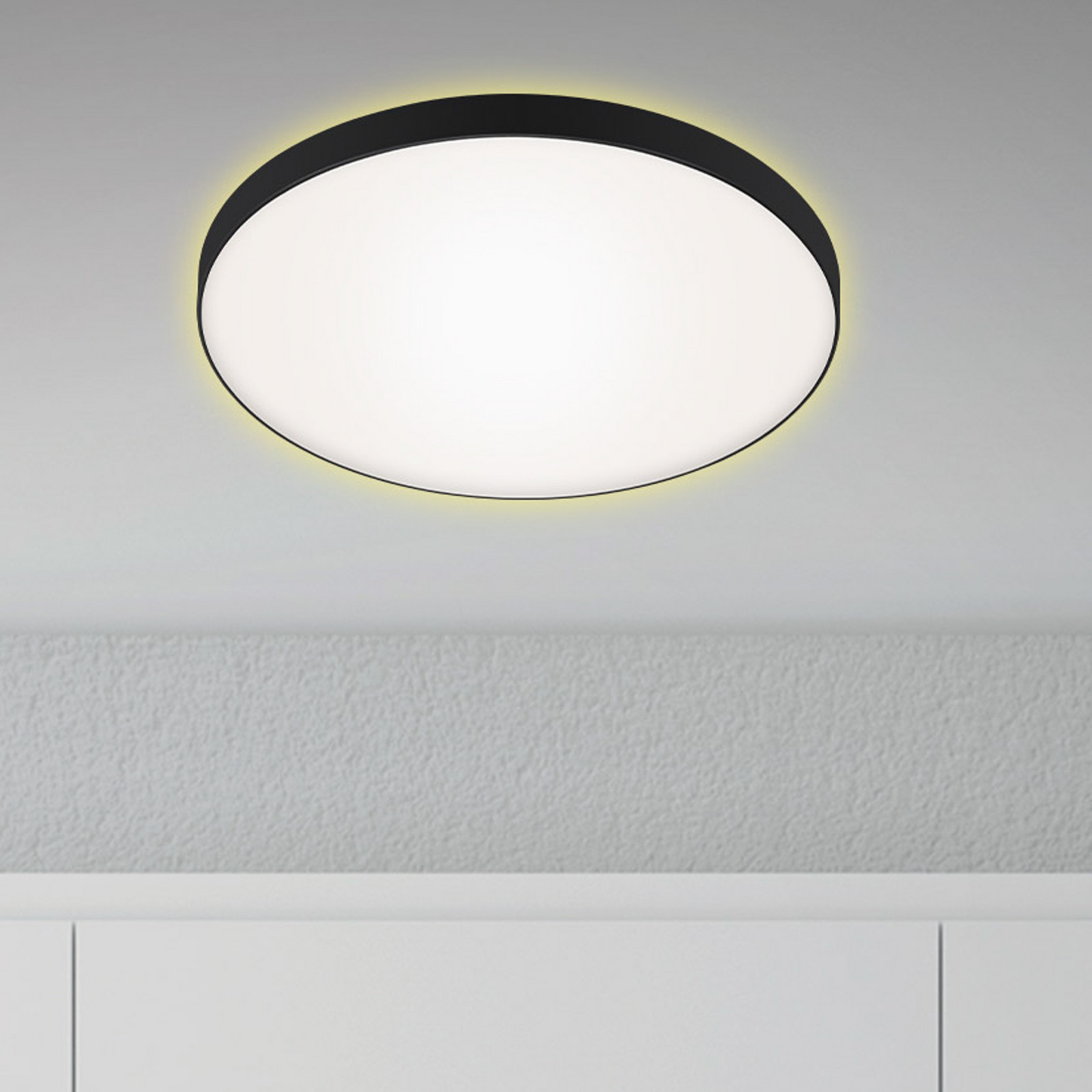 Briloner Plafonieră cu LED Flet cu iluminare de fundal Ø 355 cm - Camera de zi / sufragerie - modern - negru satinat - Metal