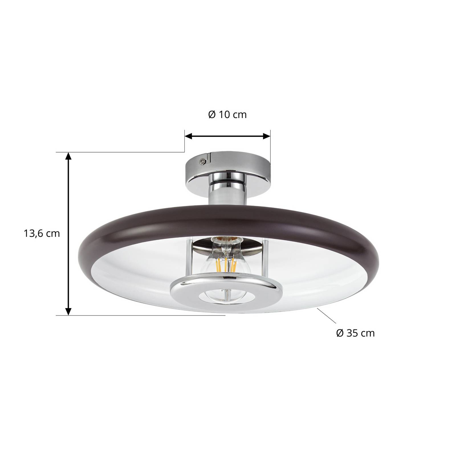 Lampa sufitowa Lindby Branford, styl retro, Ø 35 cm, brązowa, metalowa