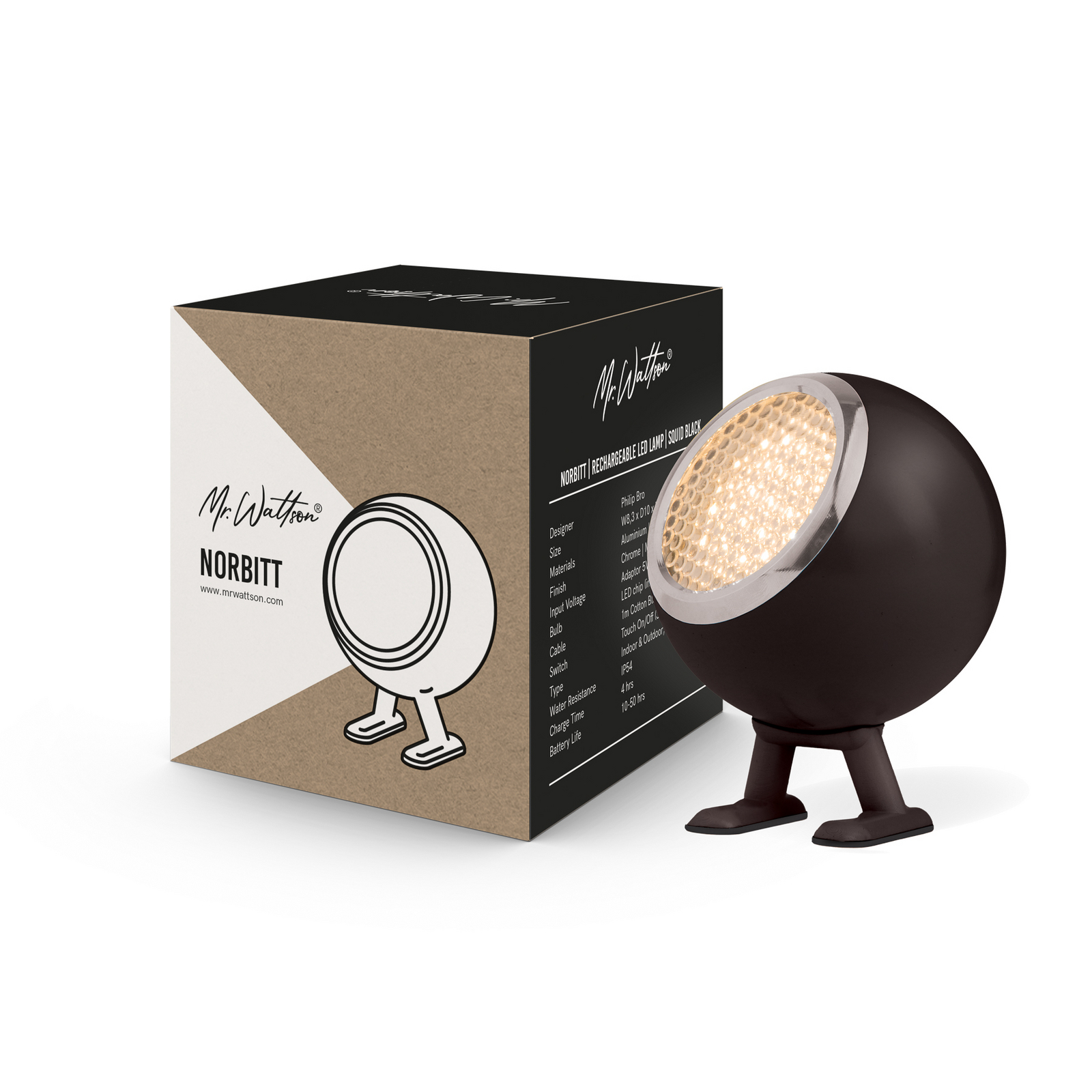 Norbitt 3.0 LED rechargeable desk lamp, black, CCT - MR. WATTSON