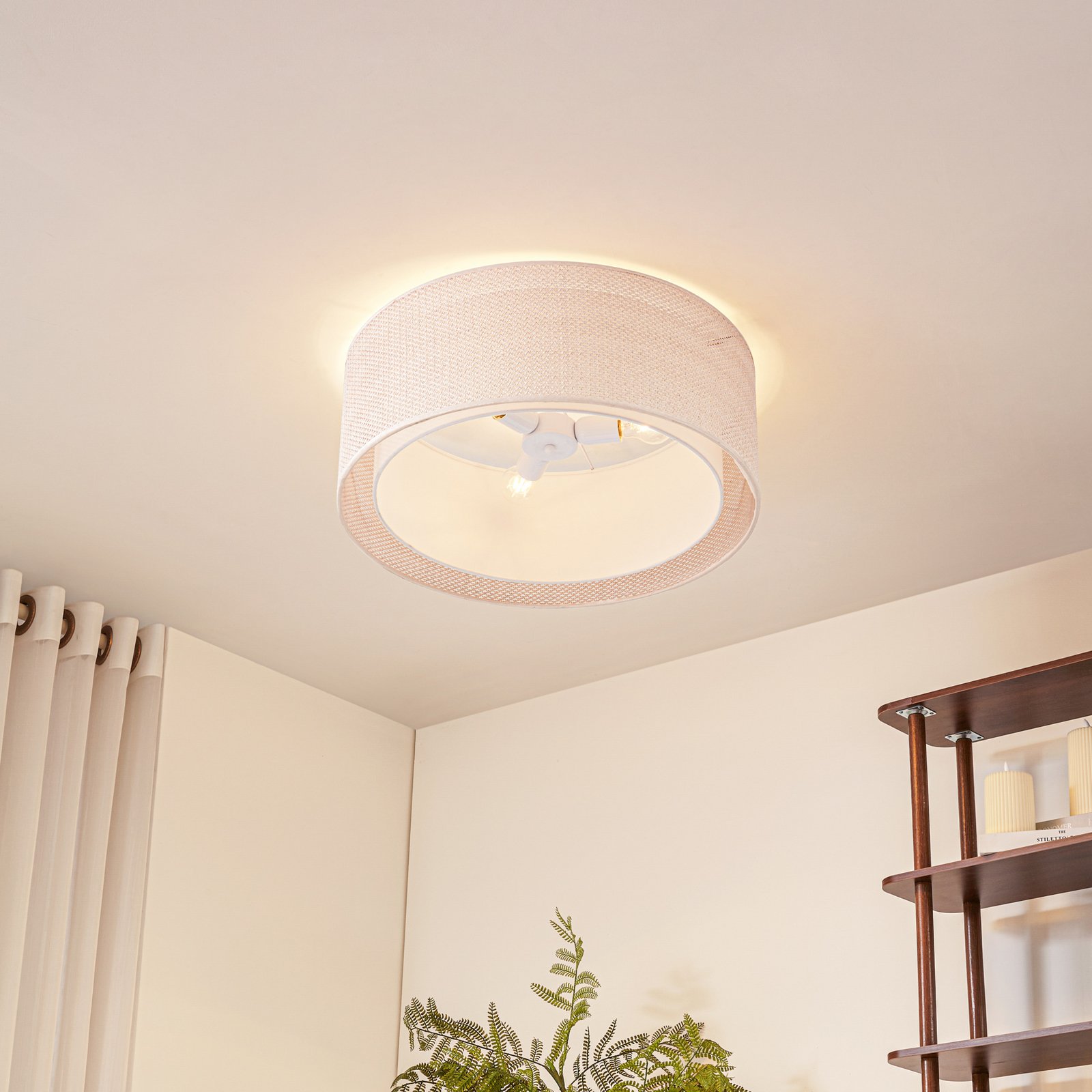 Lindby Deckenleuchte Soula, Ø 60 cm, beige, Kunststoff, E27
