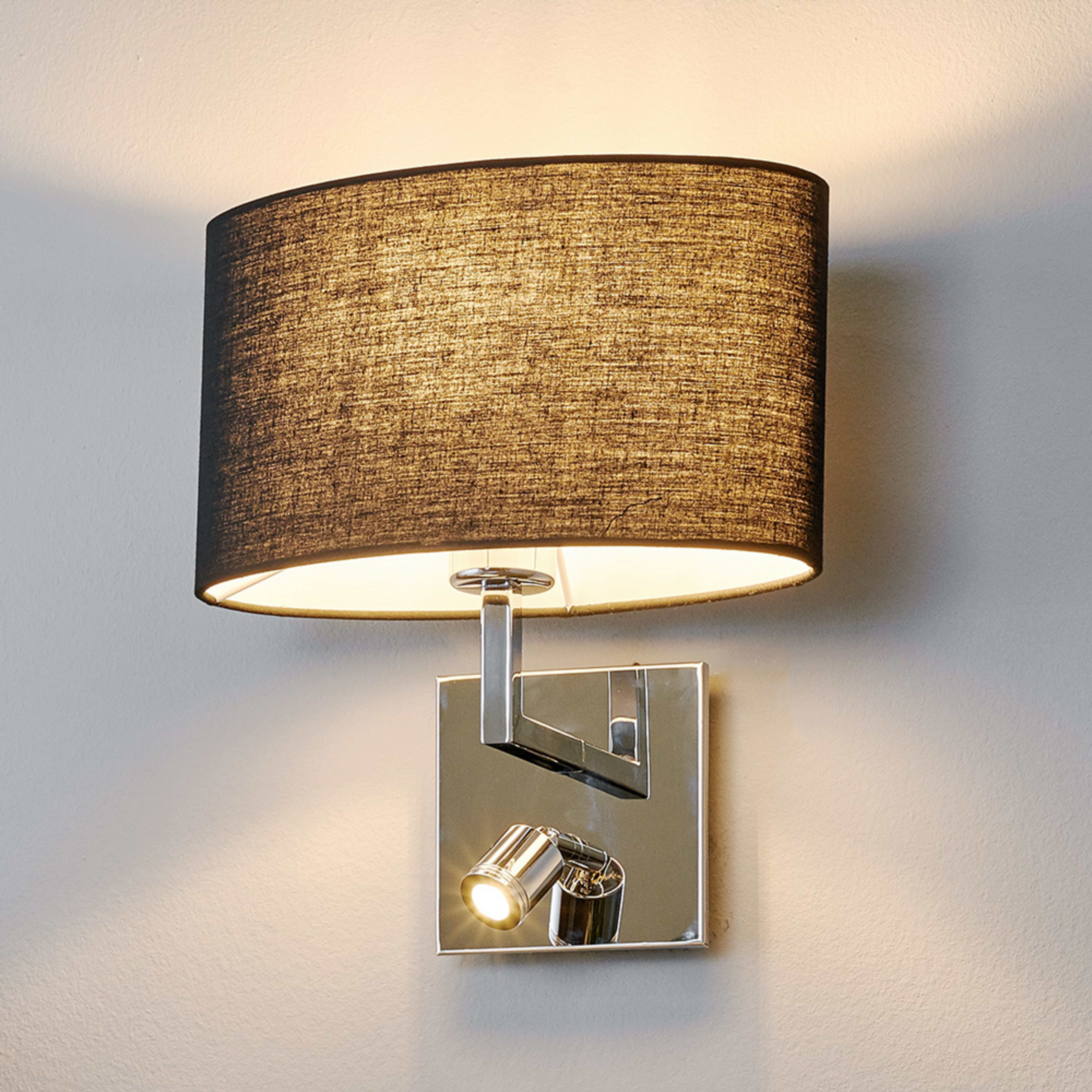 Lucande Karla wall light, black, 30cm, LED reading light, E27