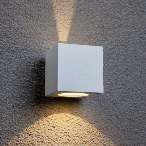 Hvit utendørs Jarno LED-vegglampe, terningform