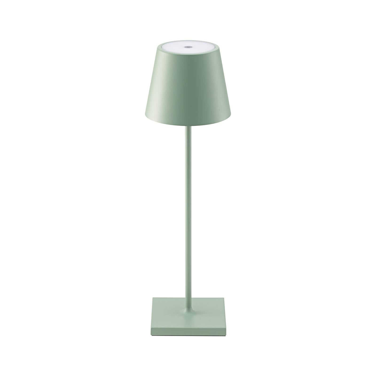 LED-Akkutischlampe Nuindie, USB-C, salbeigrün, IP54, dimmbar