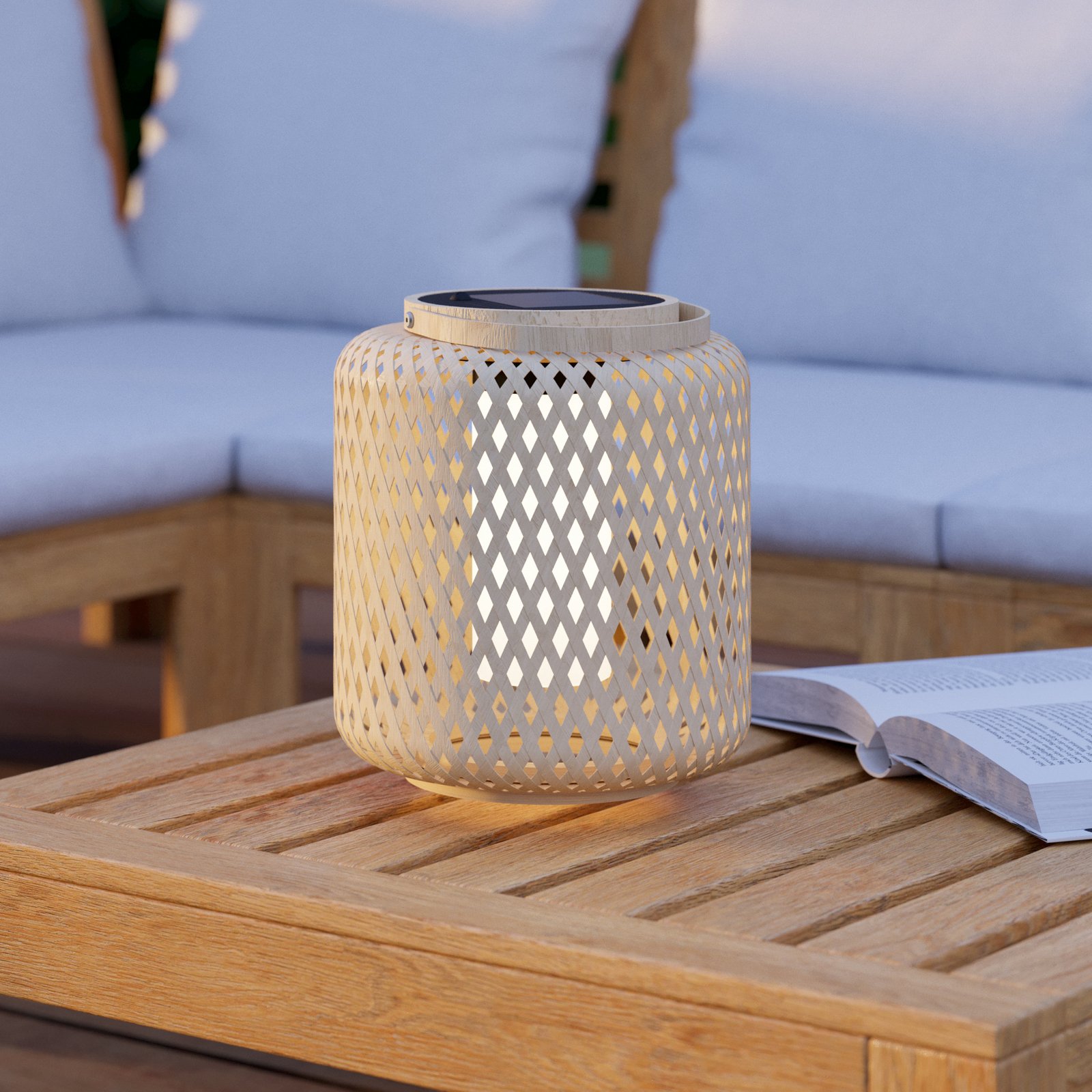 LED lantern Marliano, light wood, wood