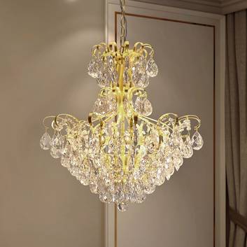 Lucande Linora hanglamp met kristal, goud