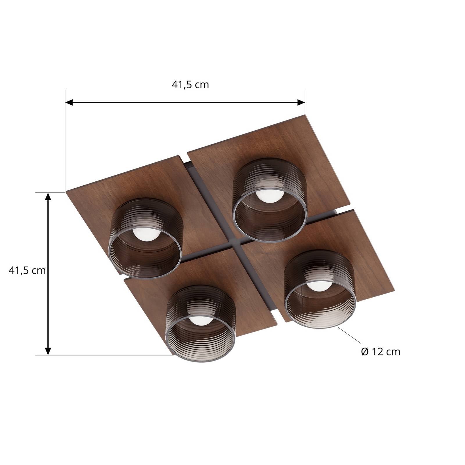 Lampa sufitowa LED Lucande Eiko, 42 cm, orzech/szary dymny, szkło