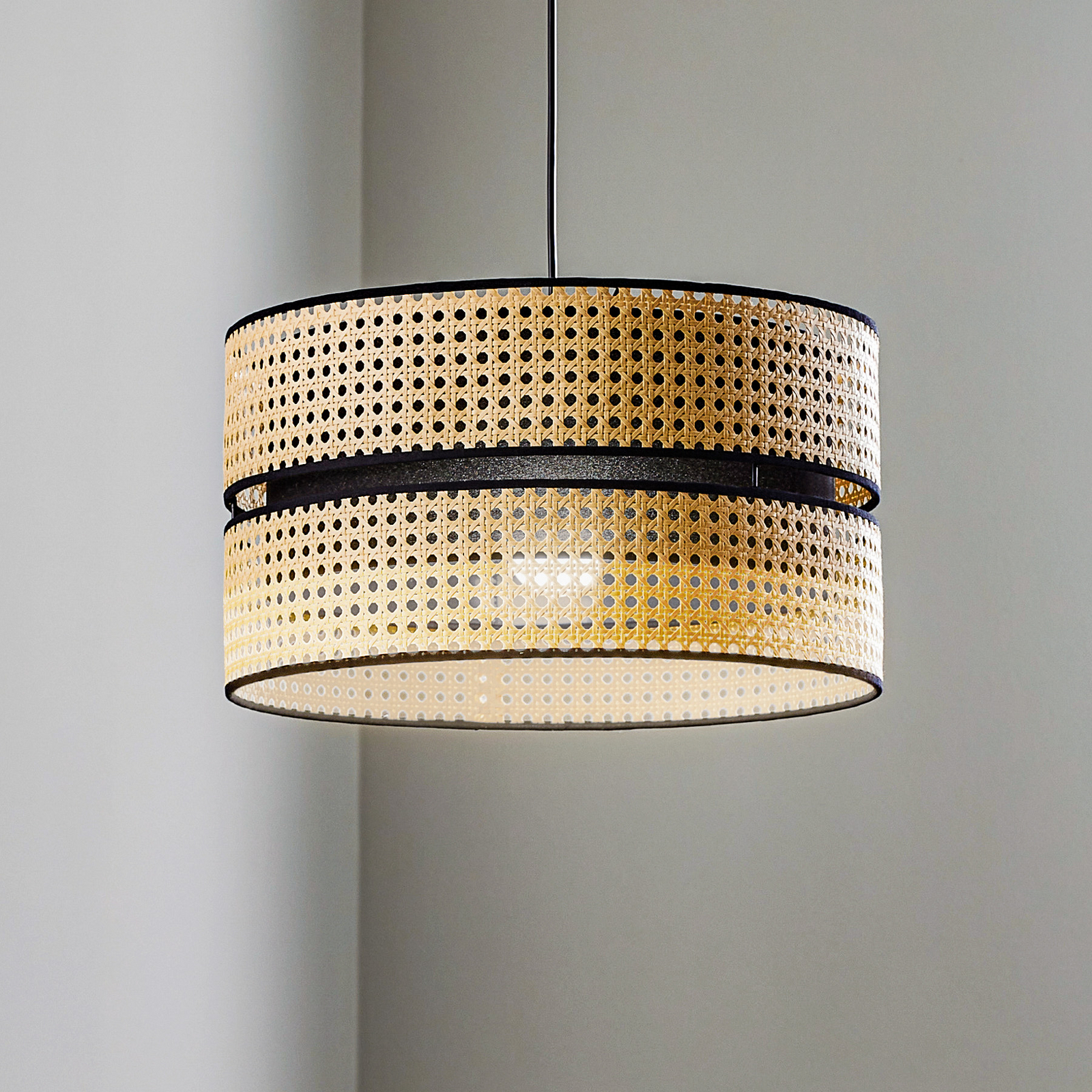 Suspension Duo, rotin, Ø 40 cm, beige/noire