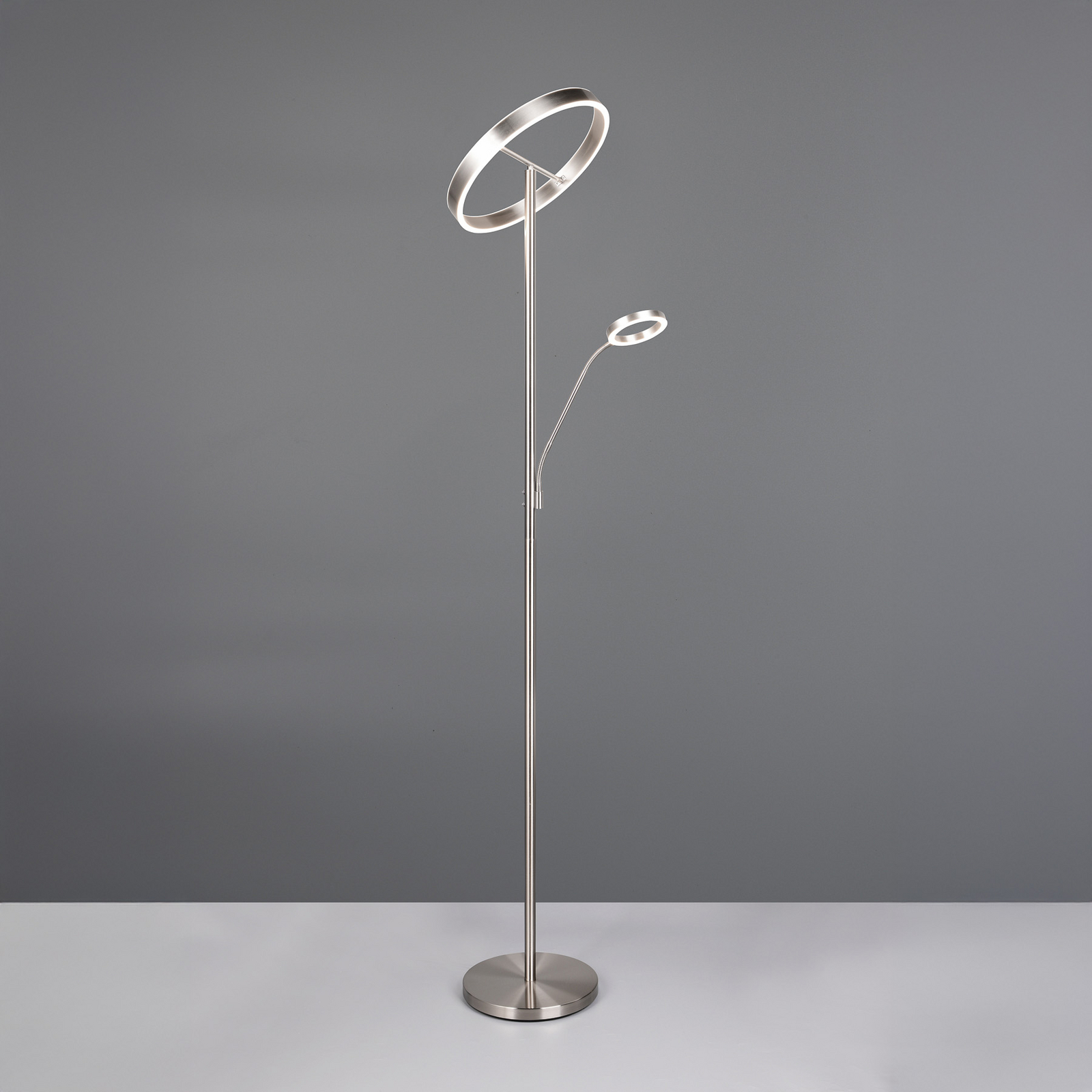 LED stāvlampa Willis, niķelis, augstums 180 cm, metāla CCT dimmeris