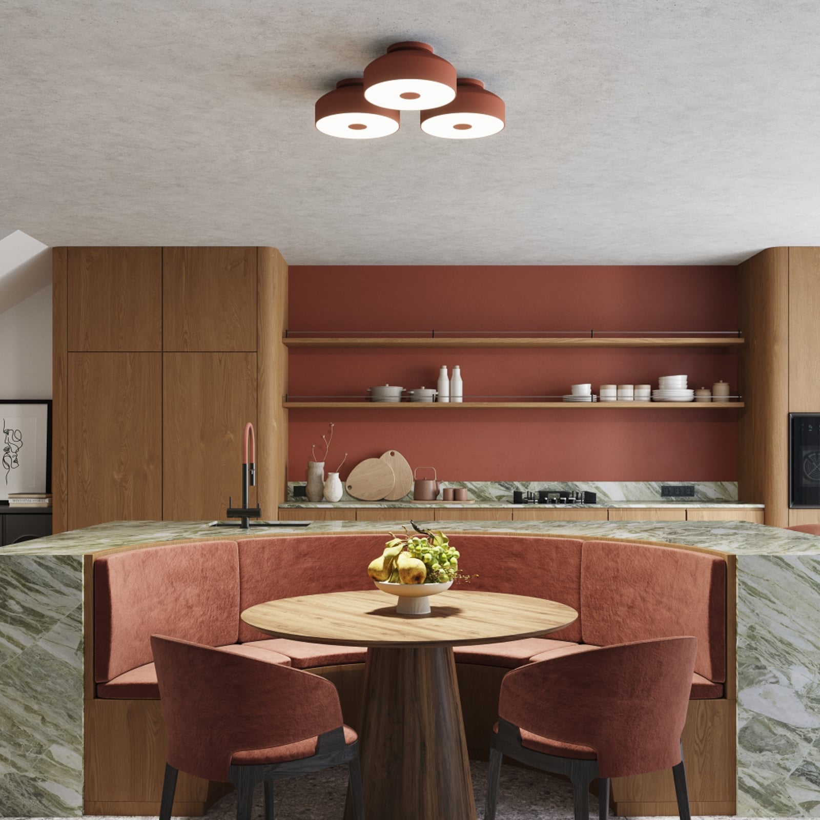 CLARO stropna svjetiljka, oker, Ø 30 cm, metal, 4 x E27 - SOLLUX