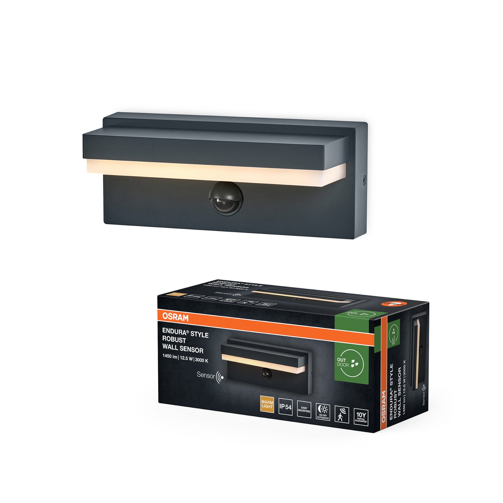 OSRAM wandlamp ENDURA STYLE ROBUST, sensor, donkergrijs IP54