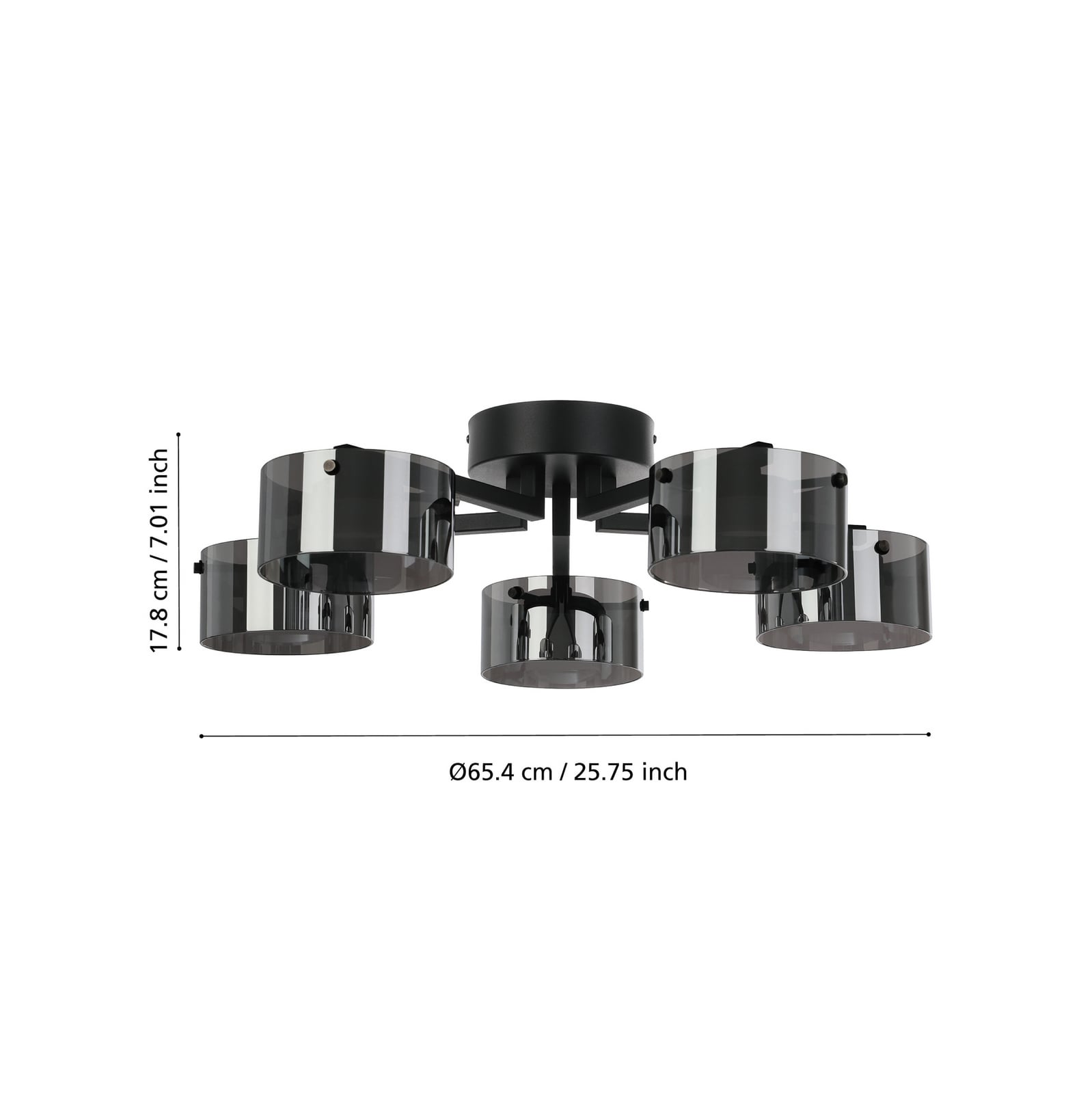 LED-loftlampe Copillos, sort Ø 66 cm glas/metal 5 lyskilder.