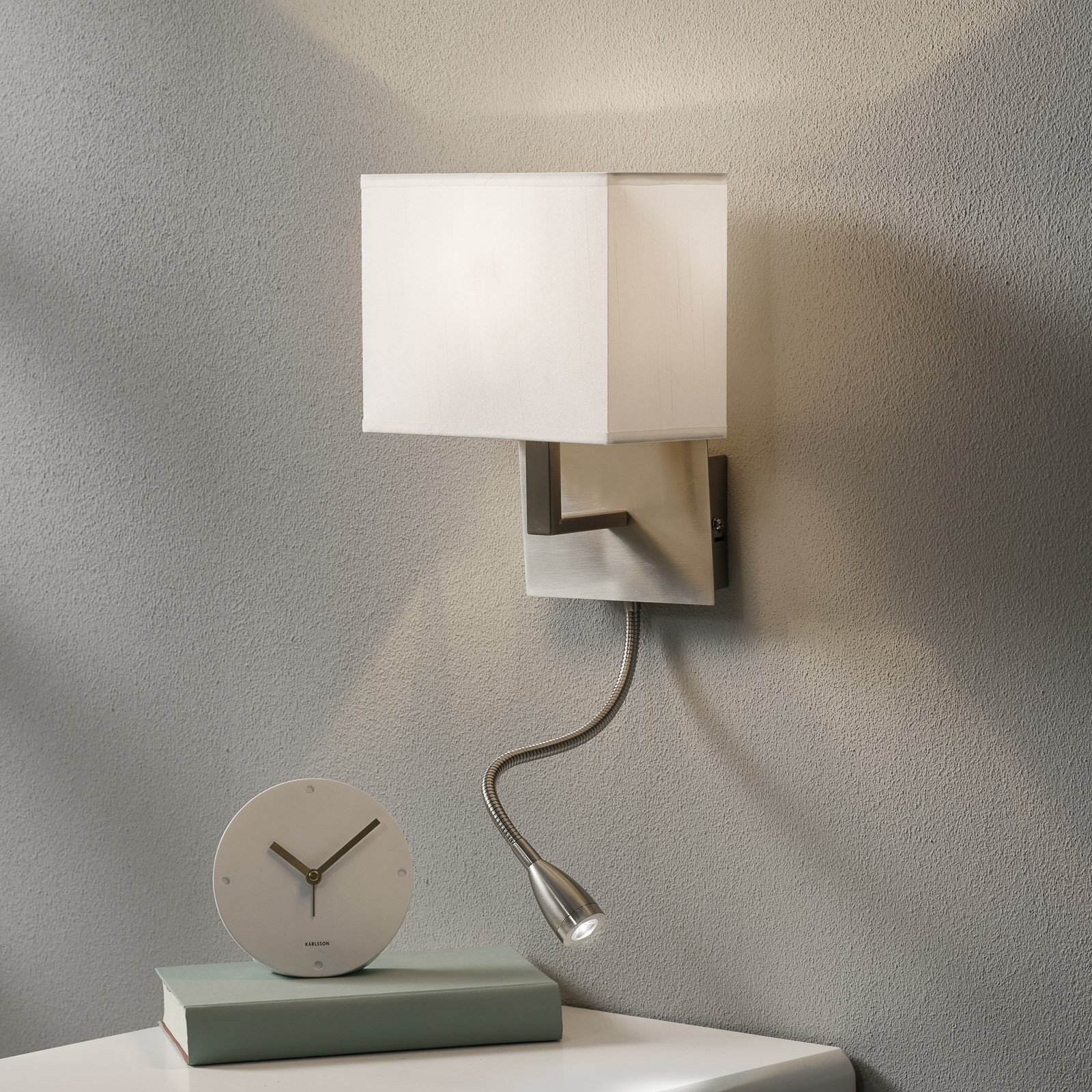 6519 wall lamp with LED reading lamp, satin silver