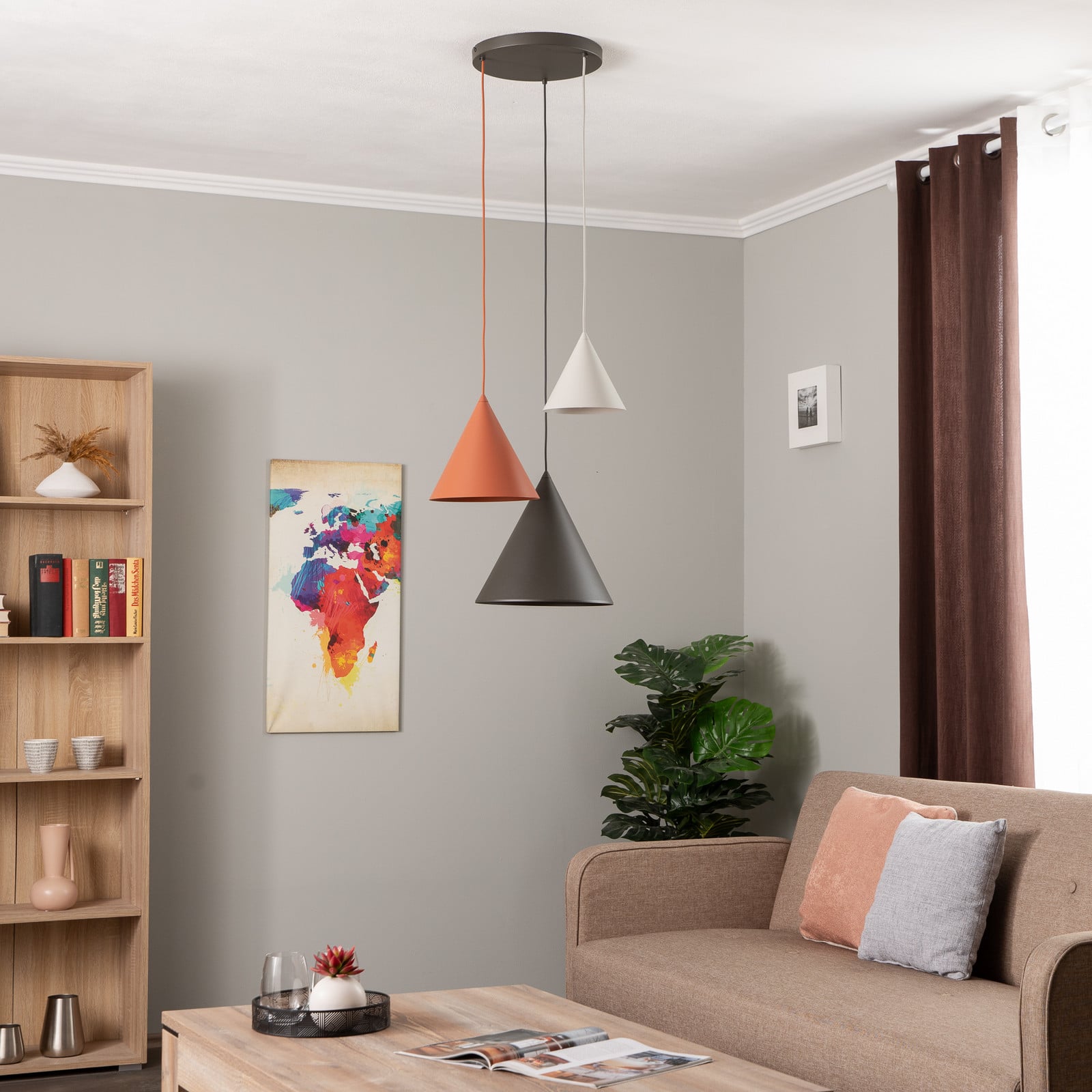 TK Lighting Suspensie Cono cu trei lumini rotundă colorată dimensiuni mixte - Camera de zi / sufragerie - modern - negru mat roșu cărămidă mat bej mat - Metal