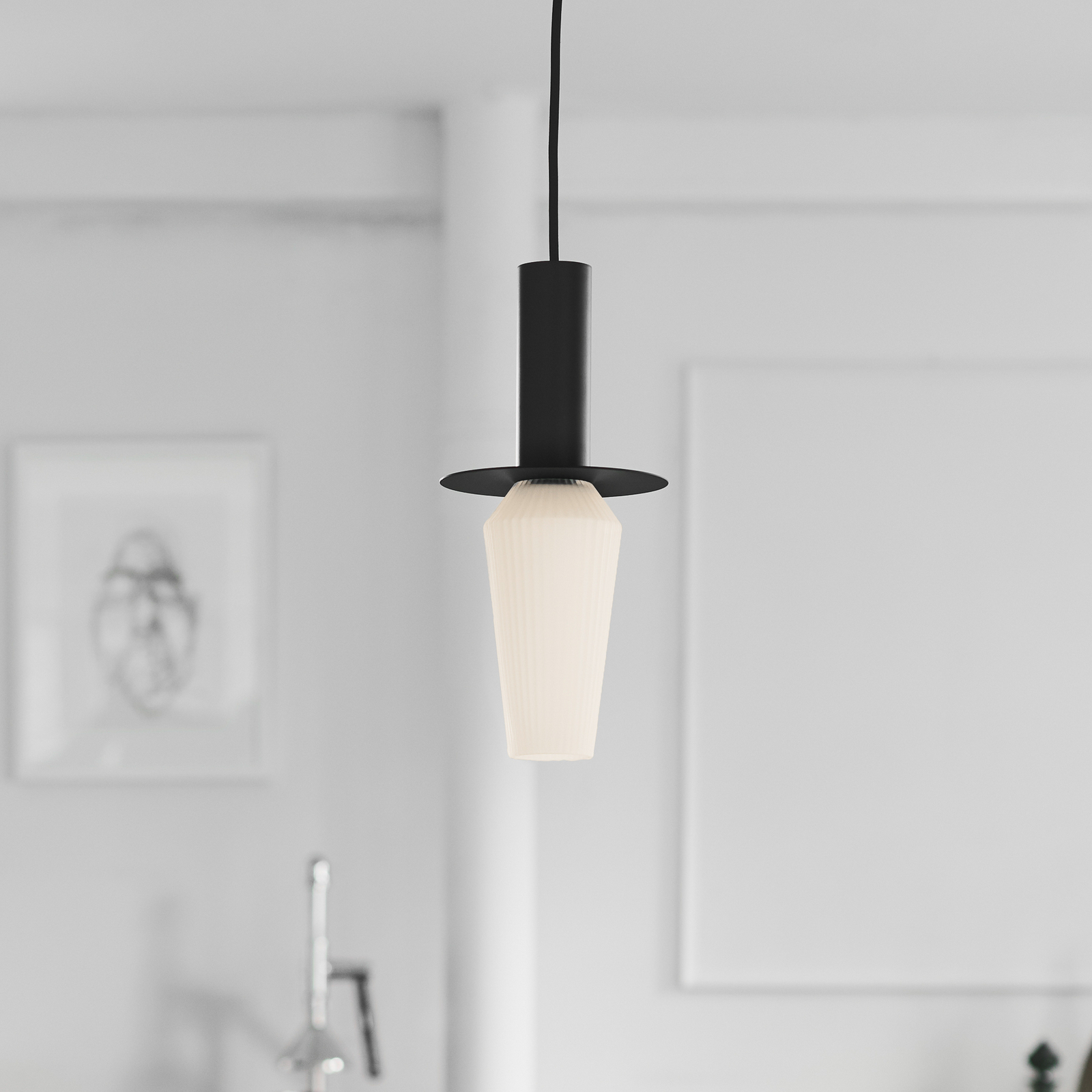 Harakiri hanglamp, zwart/opaal
