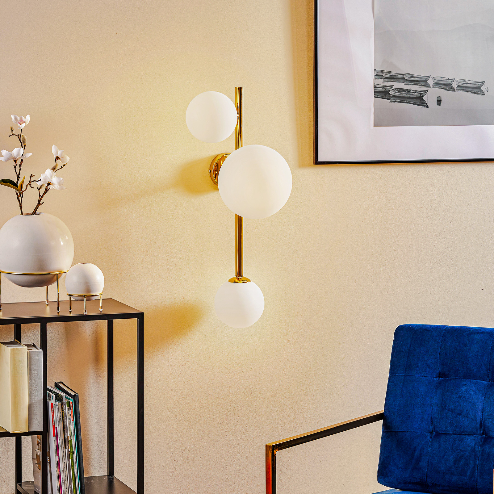 Wandleuchte Dione, dreiflammig, gold