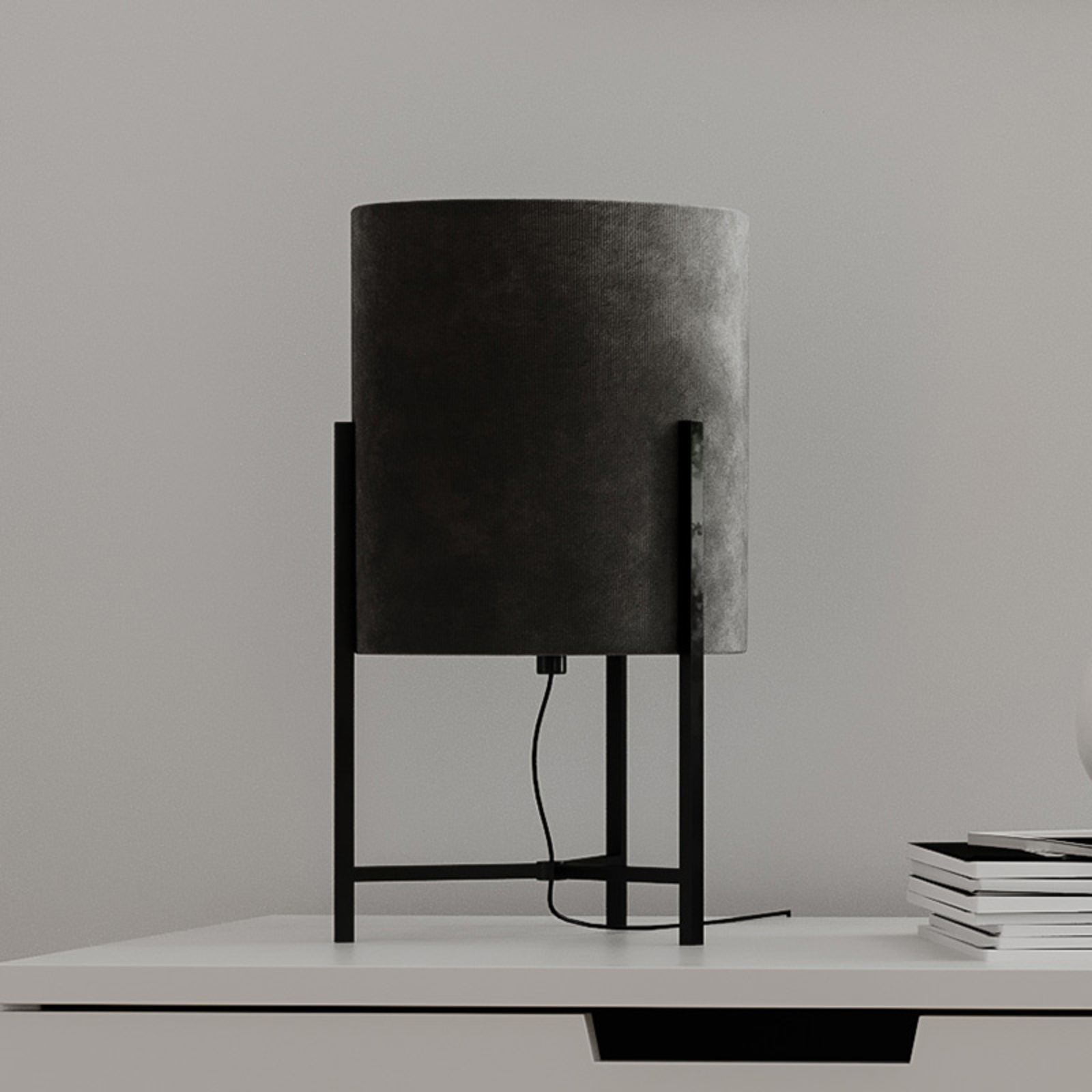 By Rydéns Honey table lamp, grey, for Living / Dining Room, metal, velvet, E27, 40 W, energy efficiency: A++, H: 38 cm