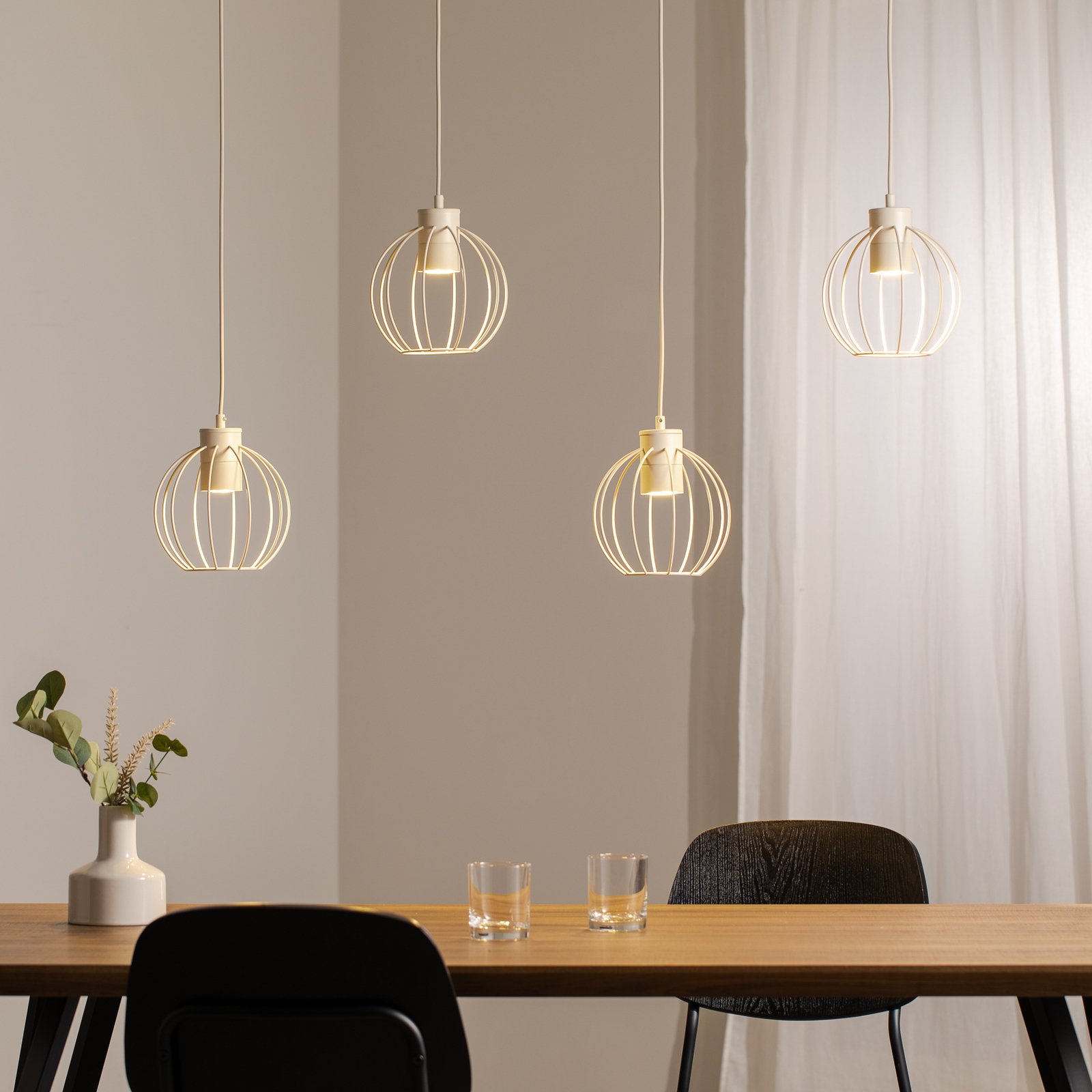 STARLIGHT hanglamp, crèmewit, 4-lamps, lengte 100 cm metaal