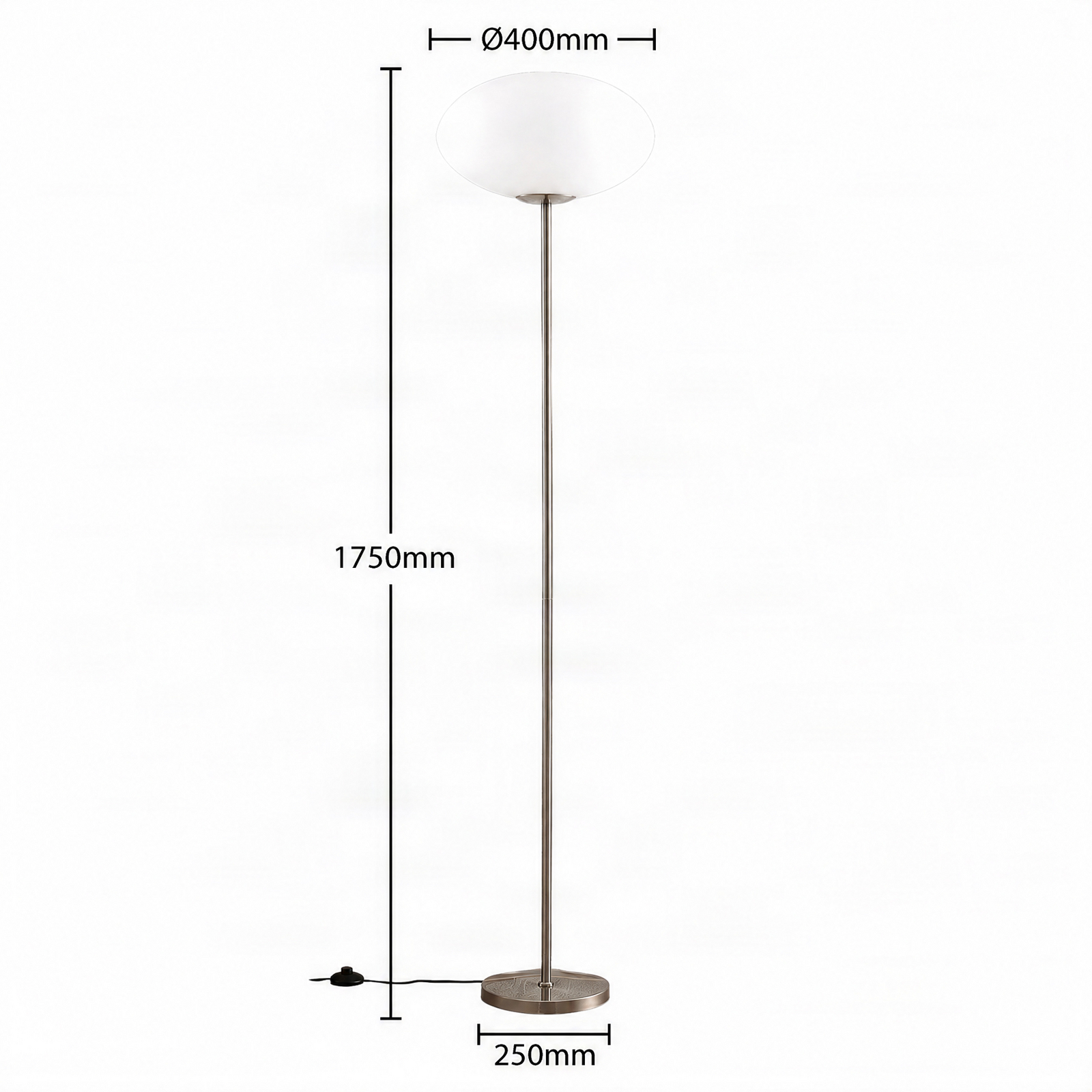 Lindby Stehlampe Sonika, 175 cm, nickelfarben, Glas, E27