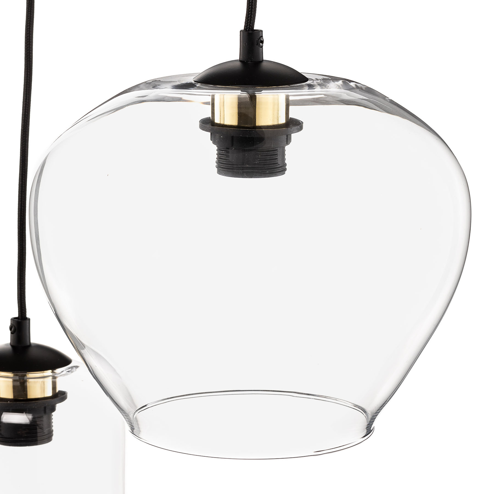 Suspension Kaja à trois lampes, verre transparent