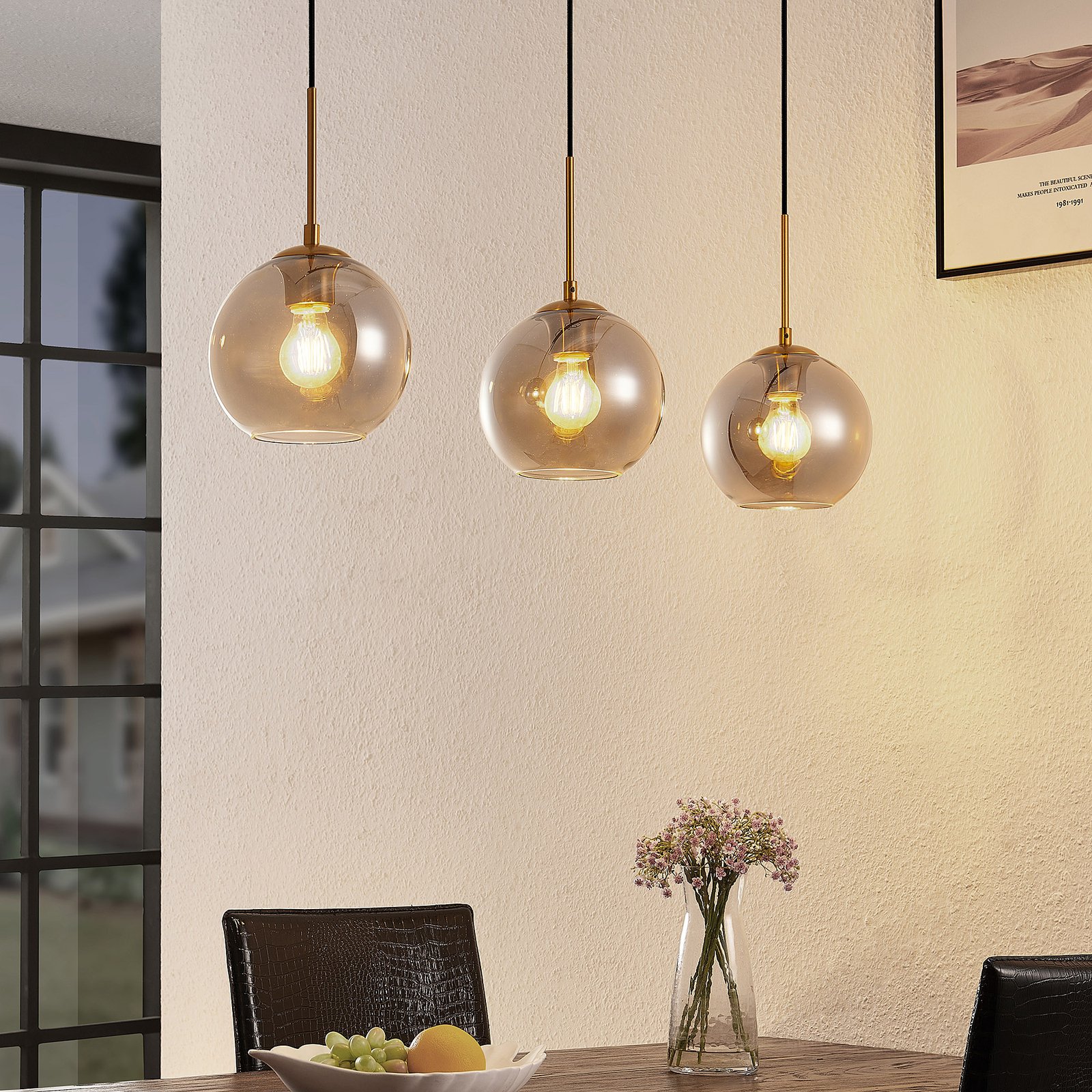 Hiwana 3 Suspension Smoke/Brass - Lindby