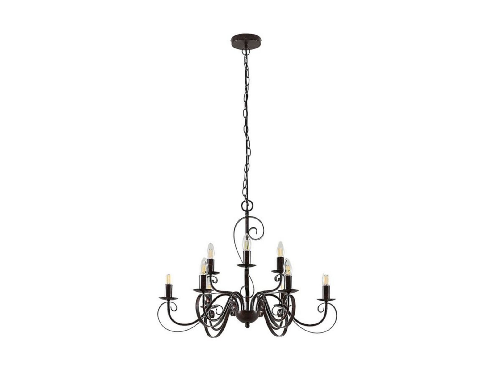 Lindby lysekrone Caleb, 9 lyskilder, rustfarget, metall, E14 Lindby lysekrone Caleb, 9 lyskilder, rustfarget, metall, E14