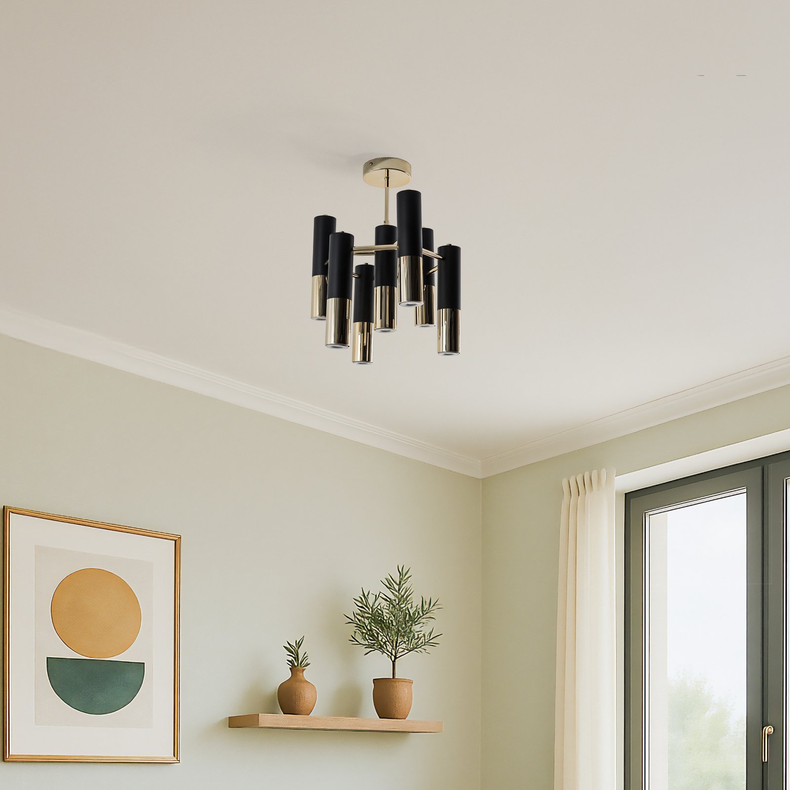 Taklampe Orino, svart/gull, metall, 7 lyskilder, GU10