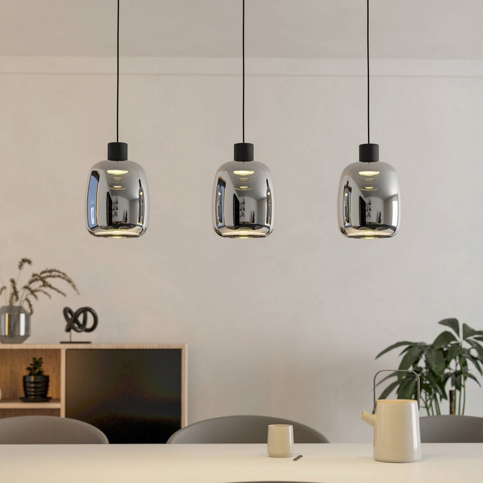 EGLO connect Lampă suspendată LED Molochio-Z 3 becuri negru transparent - Camera de zi / sufragerie - negru clar - Metal