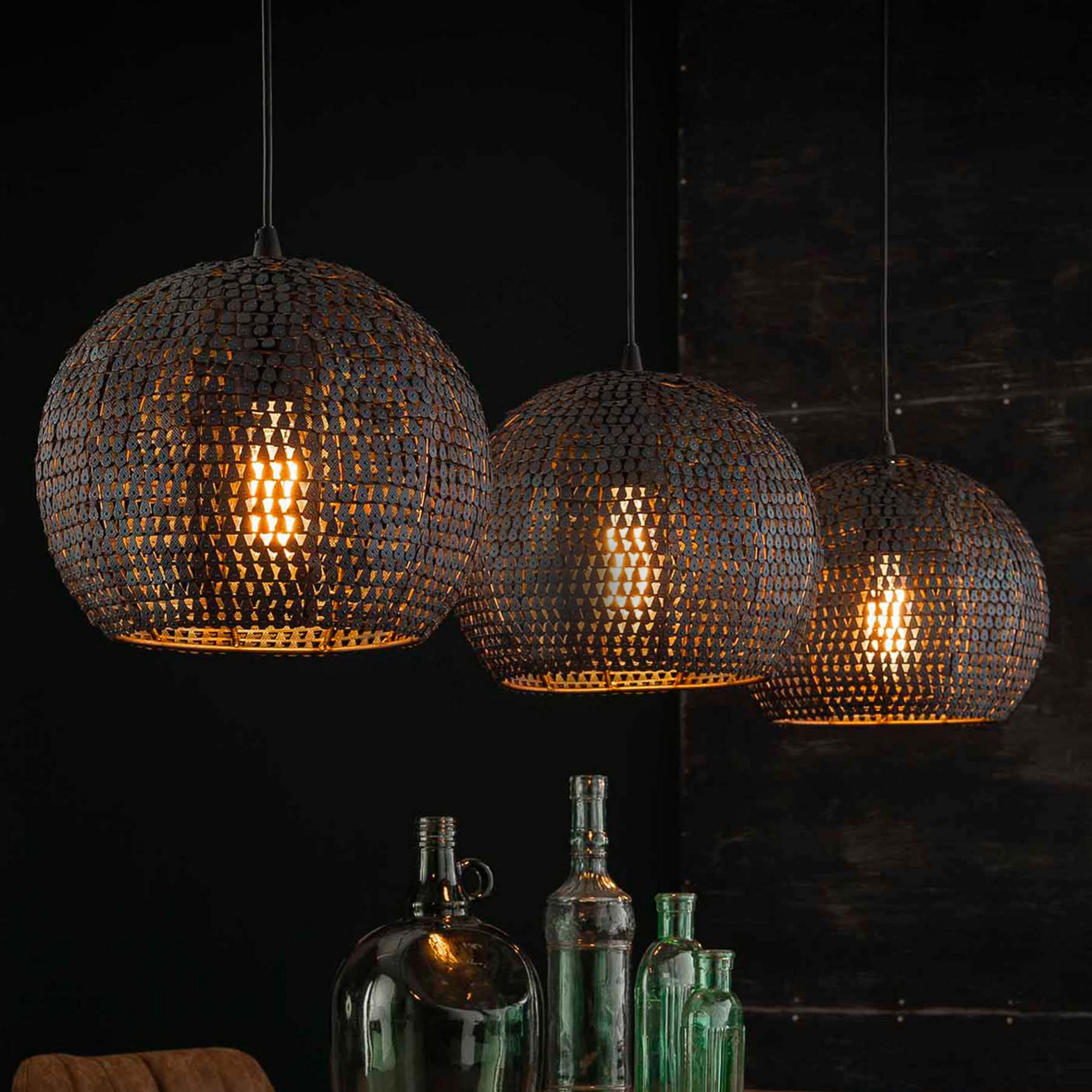 Suspension Setengah 3 lampes, abat-jour ronds