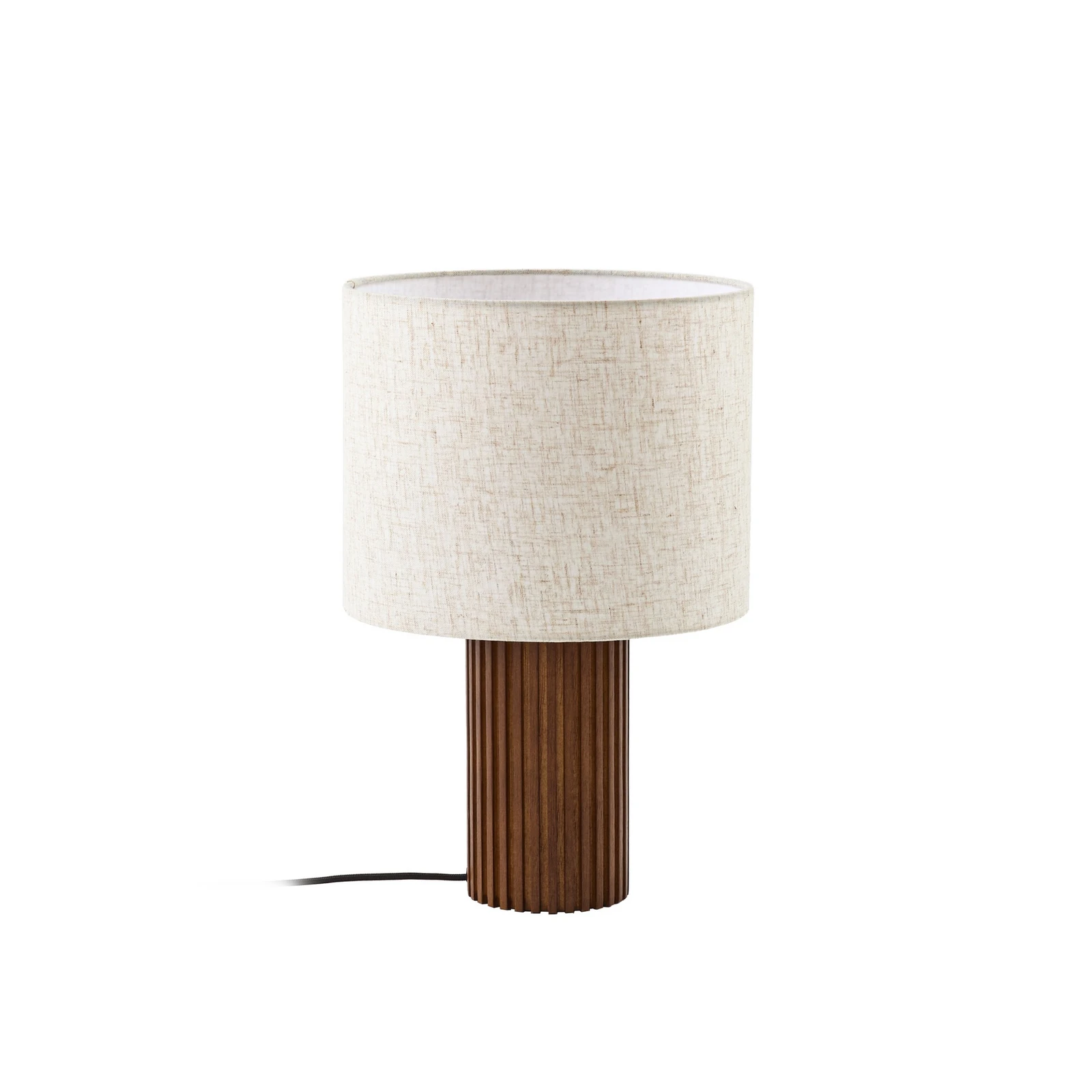 Lindby Tischleuchte Kimiko, Höhe 38 cm, Walnussholz, Textil