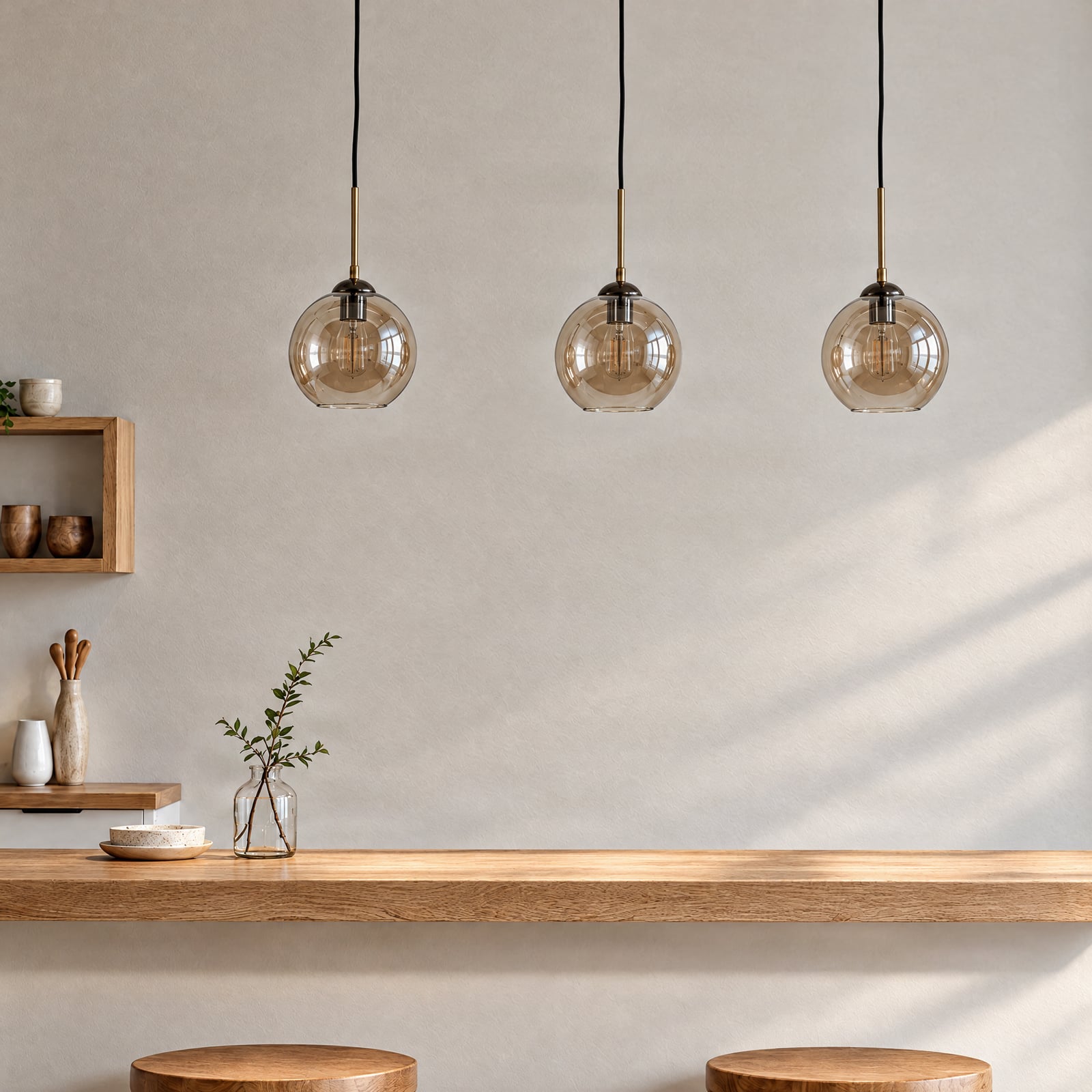 Lindby suspension Sofian, amber, verre, 100 cm, à 3 lampes.