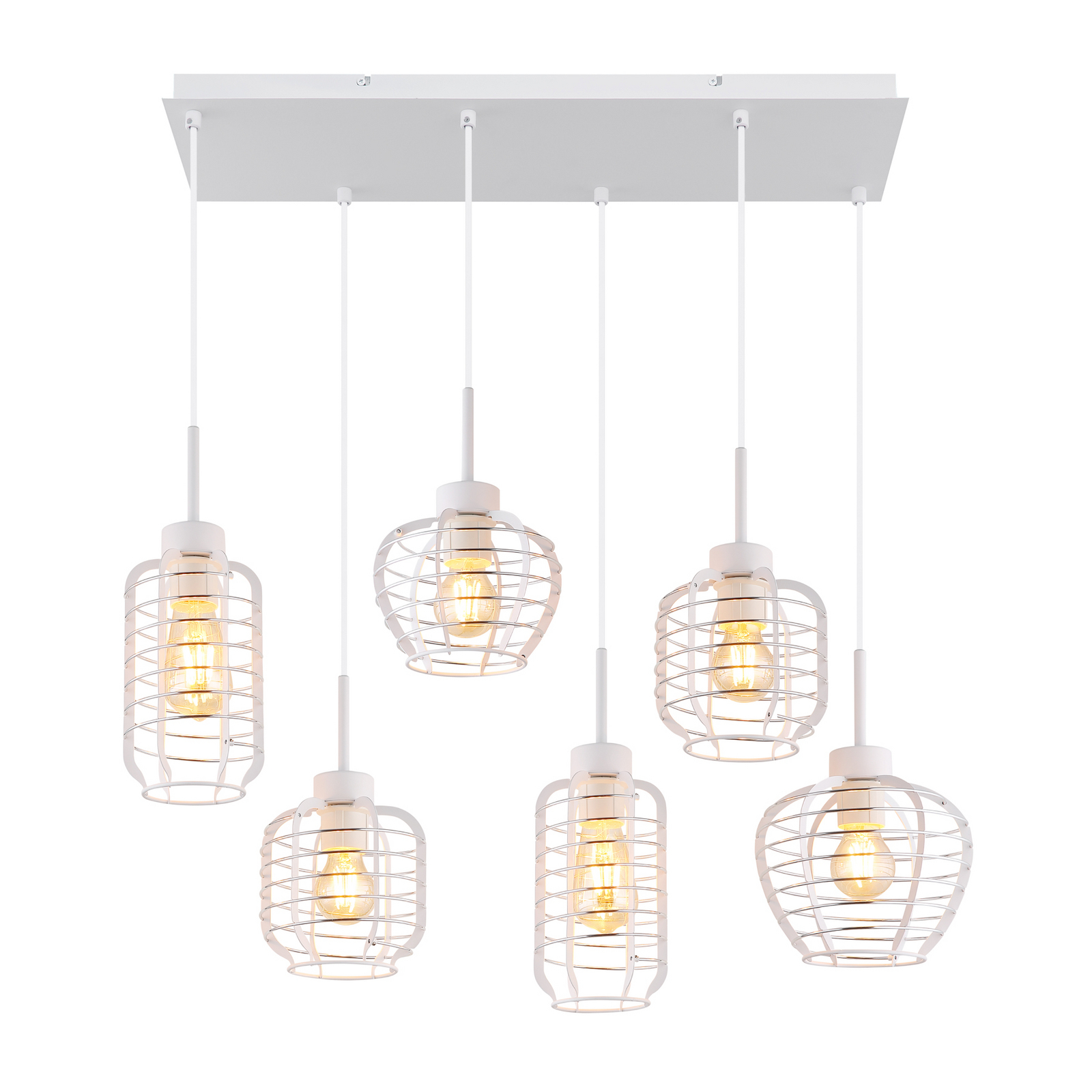 Lampă suspendată Nesa, lungime 77 cm, alb/crom, metal, cu 6 becuri Lampă suspendată Nesa, lungime 77 cm, alb/crom, metal, cu 6 becuri