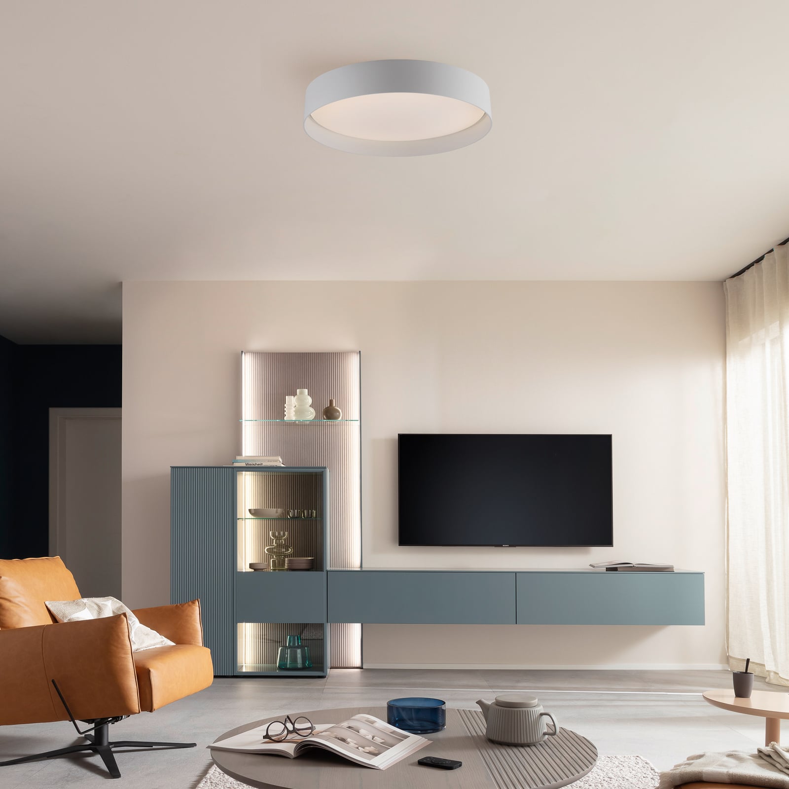 LED lubinis šviestuvas „TAVOLI“, baltas, skersmuo 39 cm, metalas, CCT,