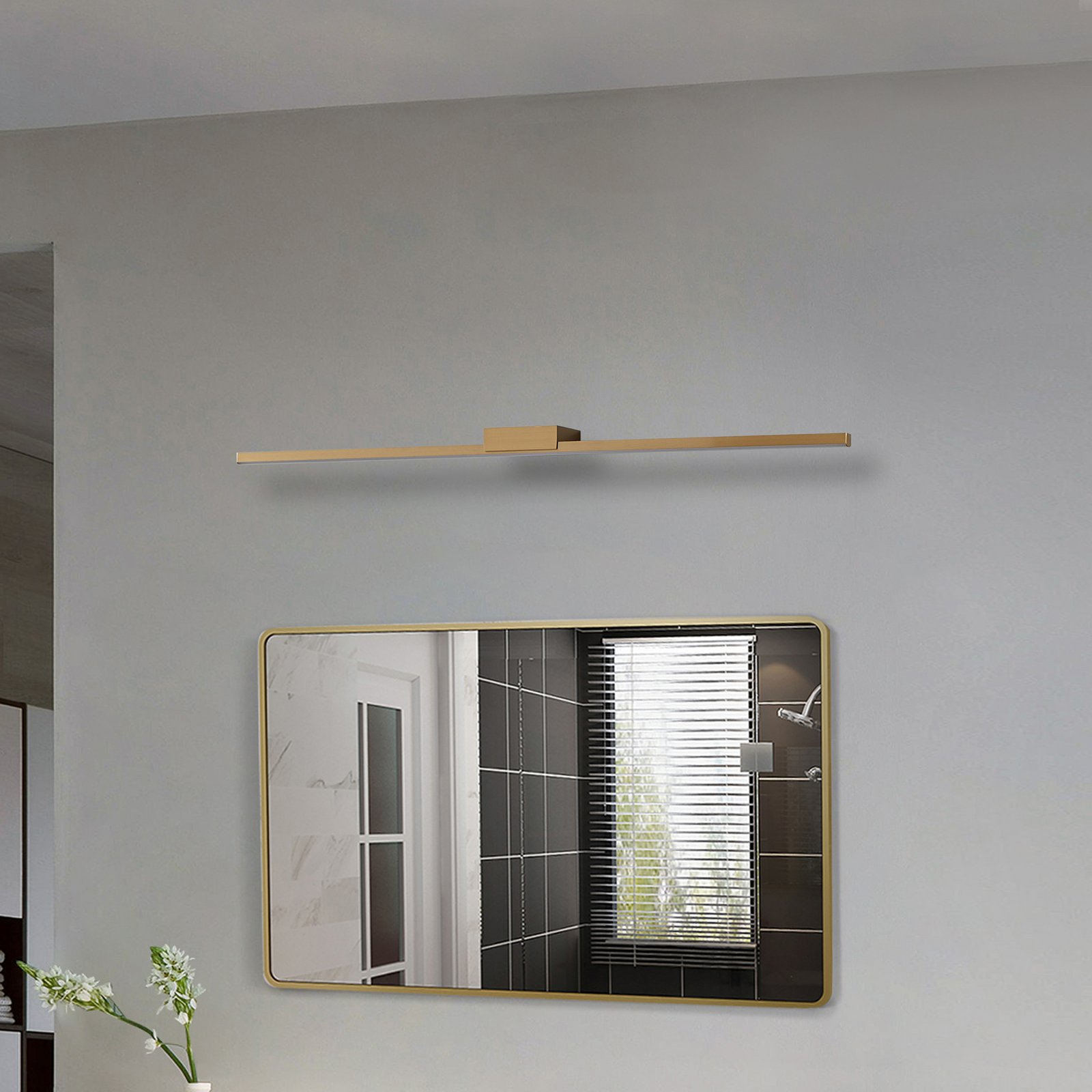 Lucande LED mirror lamp Kivana, copper, metal, 90 cm, IP44