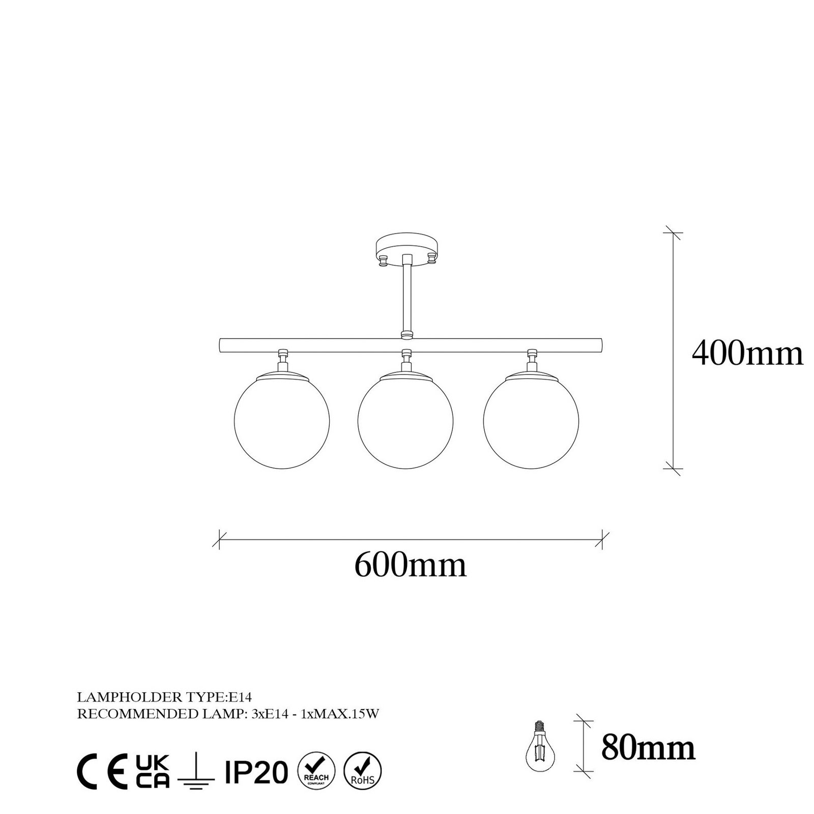 Atmaca ceiling light, 3-bulb, antique gold, glass, 60 cm