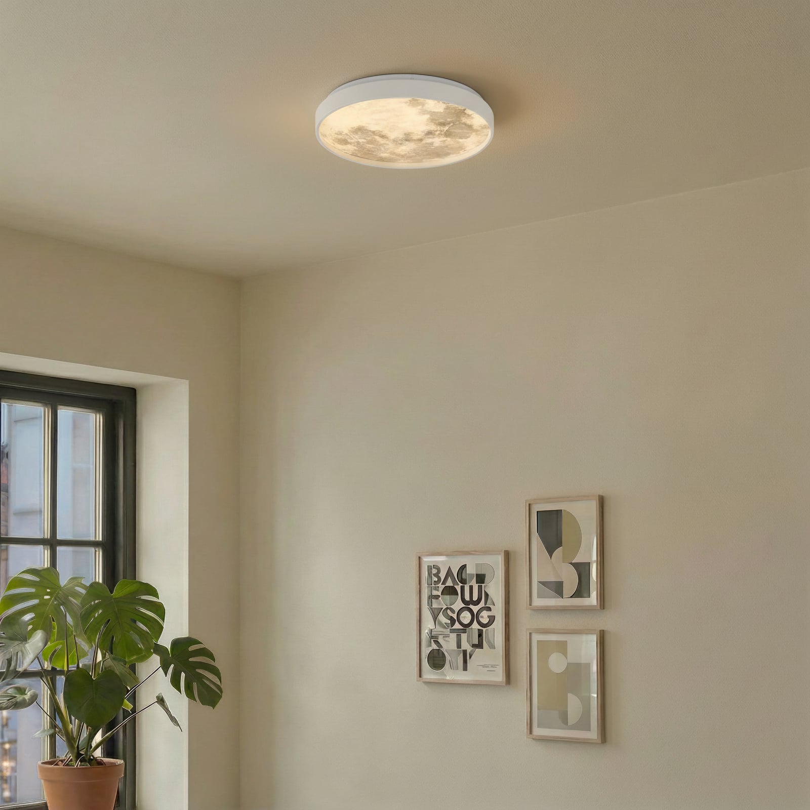 Lindby Plafonnier LED Lune, plastique, métal, 38 cm